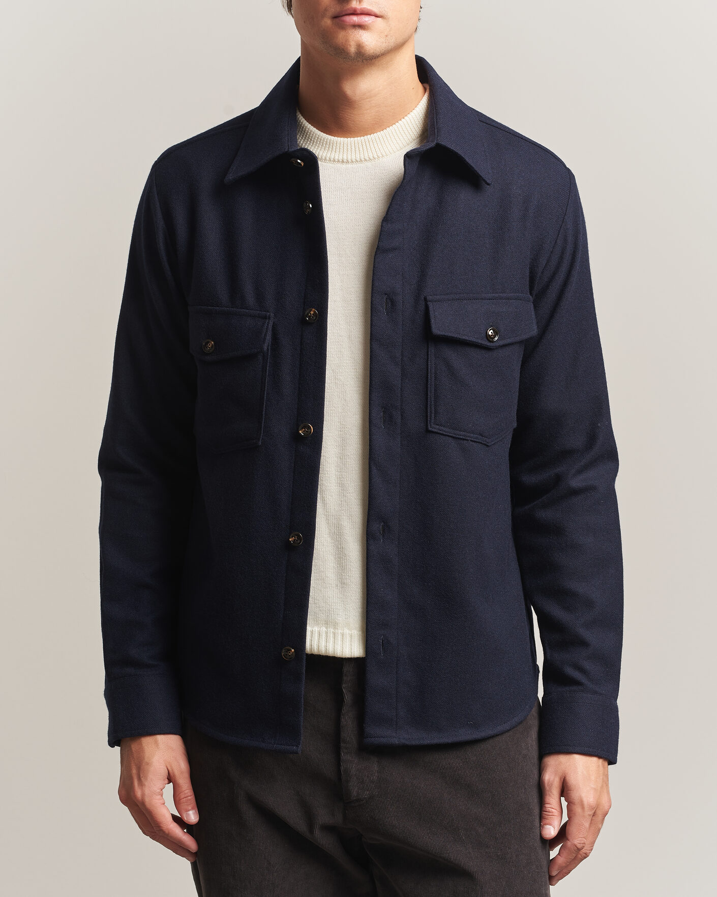 Men | Shirts | Oscar Jacobson | Magnus Wool Shirt Jacket Navy