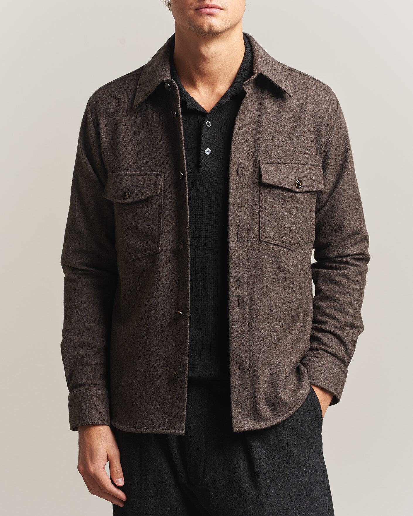 Men | Shirts | Oscar Jacobson | Magnus Wool Shirt Jacket Brown