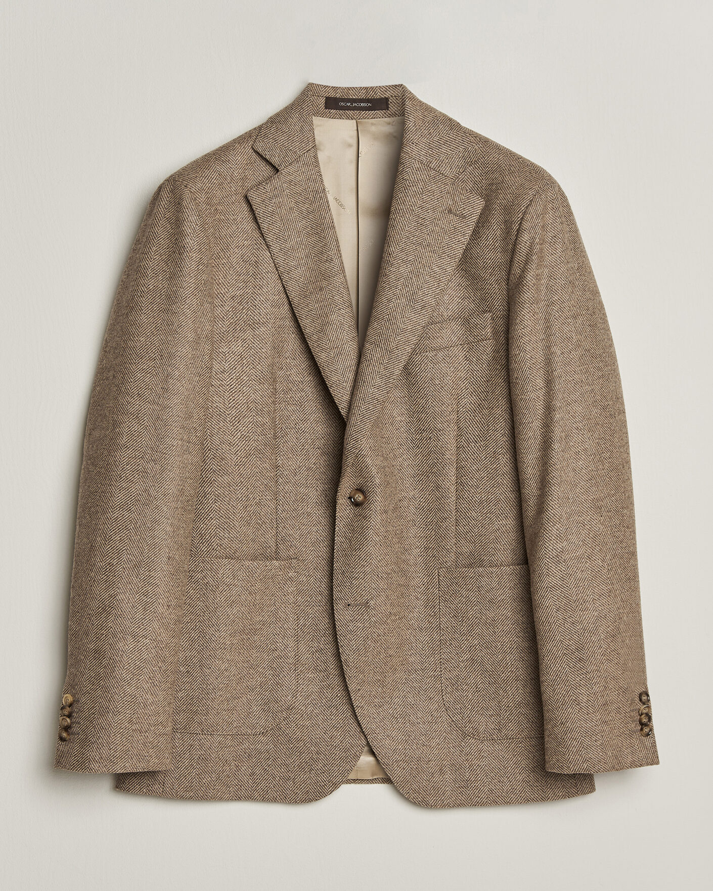 Men | Blazers | Oscar Jacobson | Fogerty Herringbone Wool Blazer Beige
