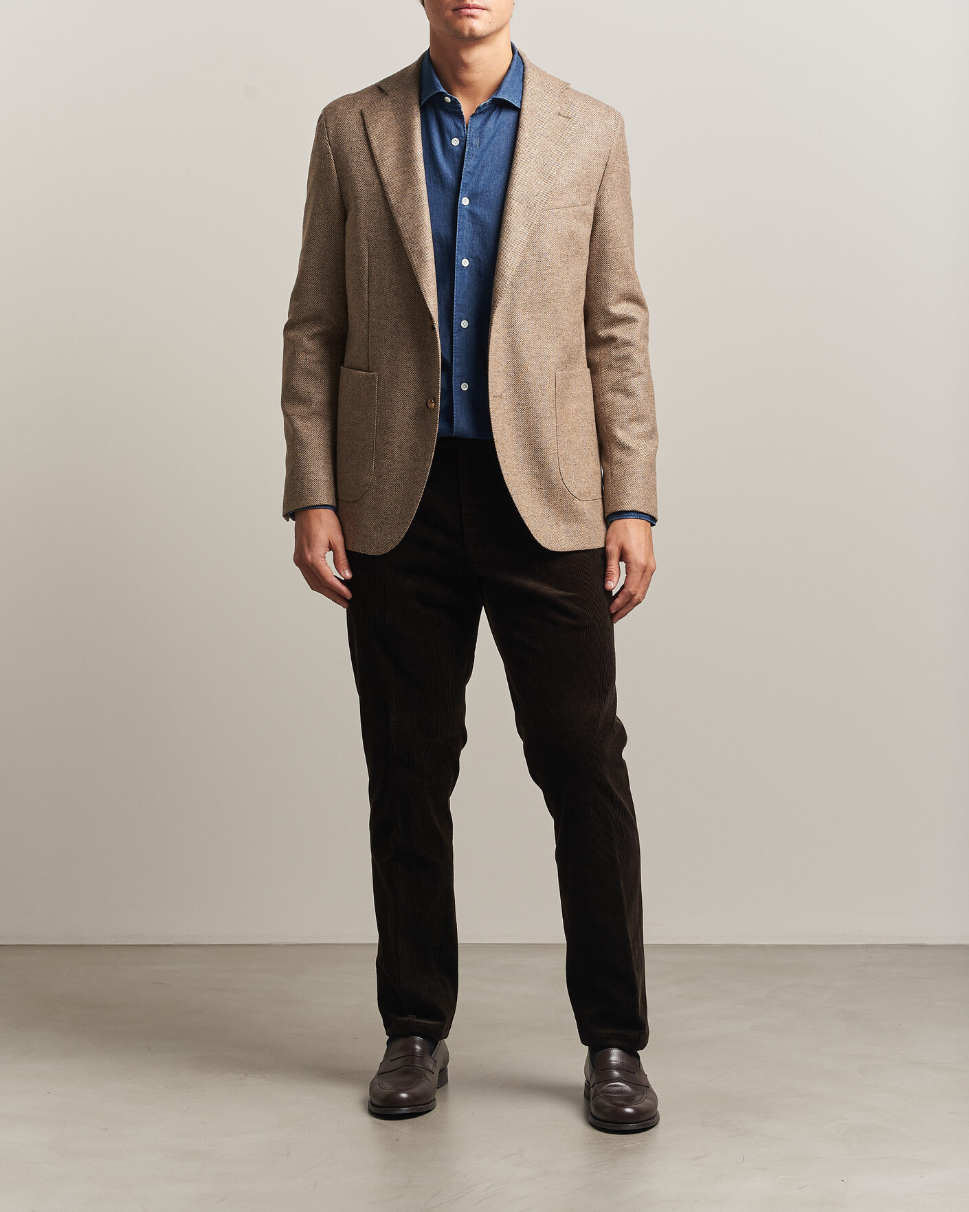 Men | Blazers | Oscar Jacobson | Fogerty Herringbone Wool Blazer Beige