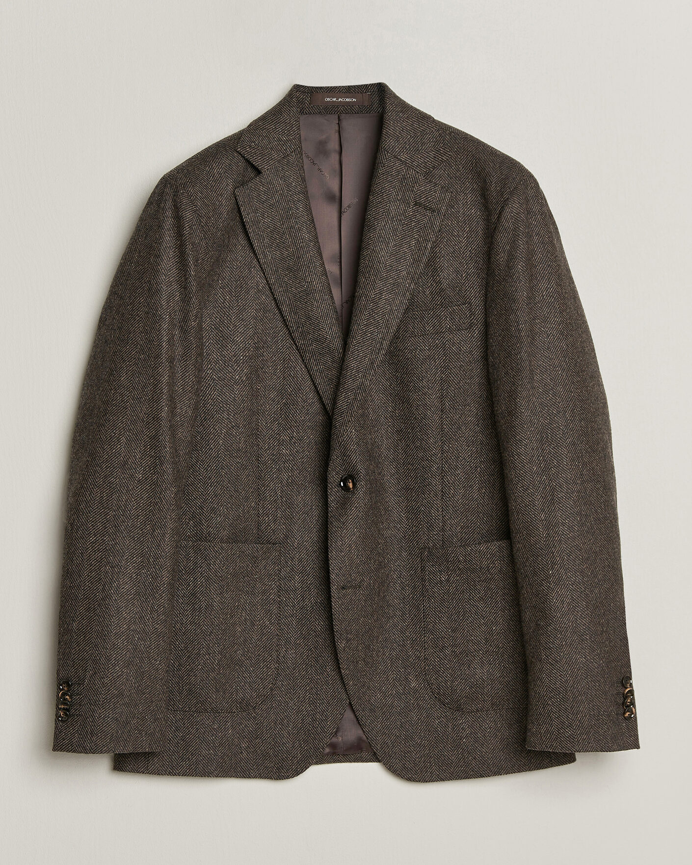 Men | Blazers | Oscar Jacobson | Fogerty Herringbone Wool Blazer Brown
