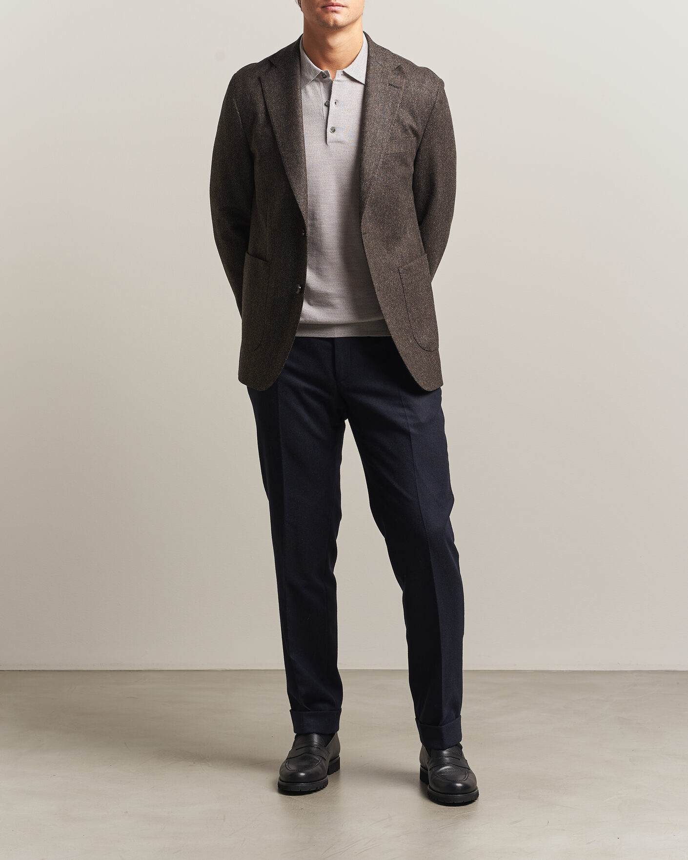 Men | Blazers | Oscar Jacobson | Fogerty Herringbone Wool Blazer Brown
