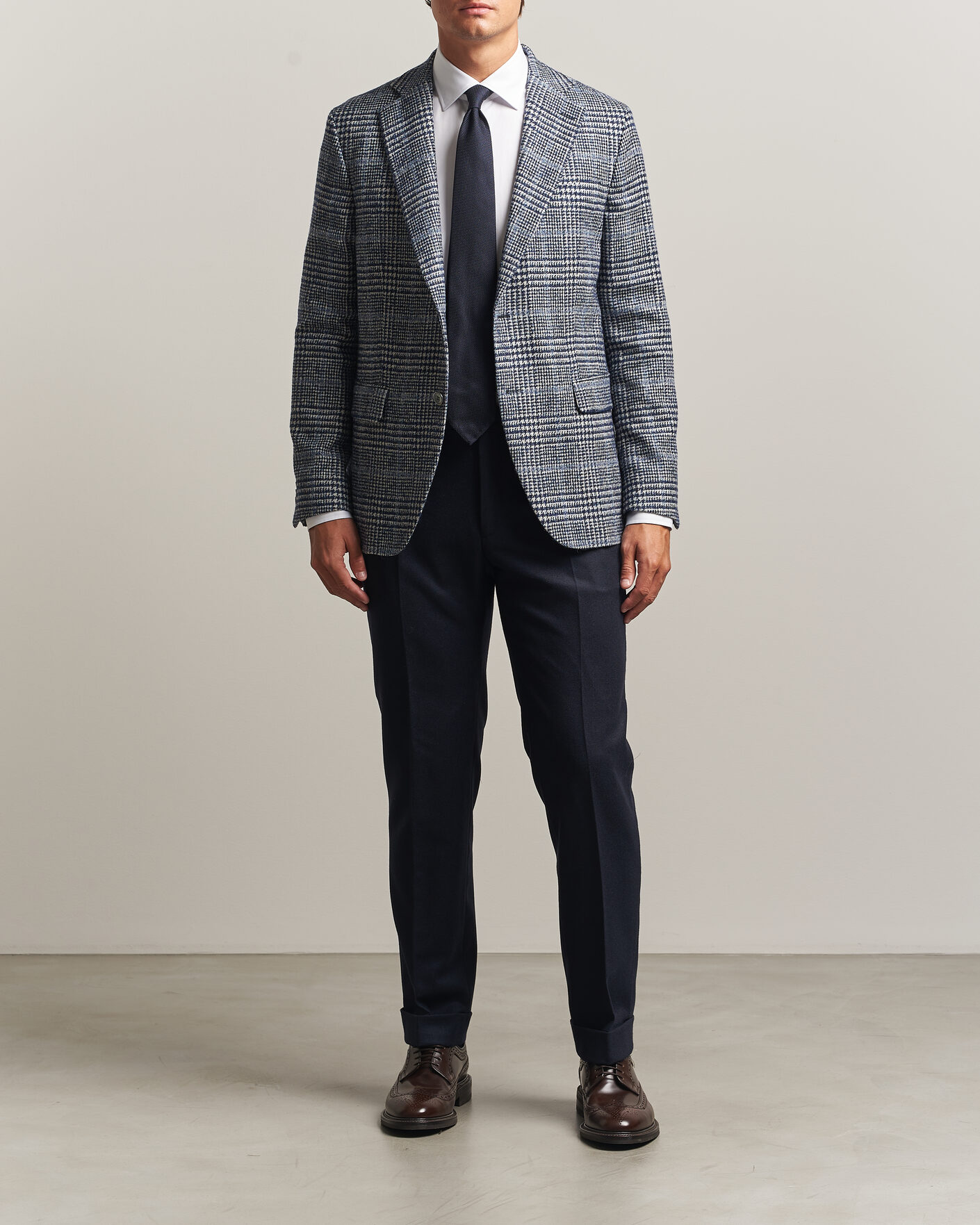 Men | Blazers | Oscar Jacobson | Fogerty Checked Wool/Alpaca Blazer Blue