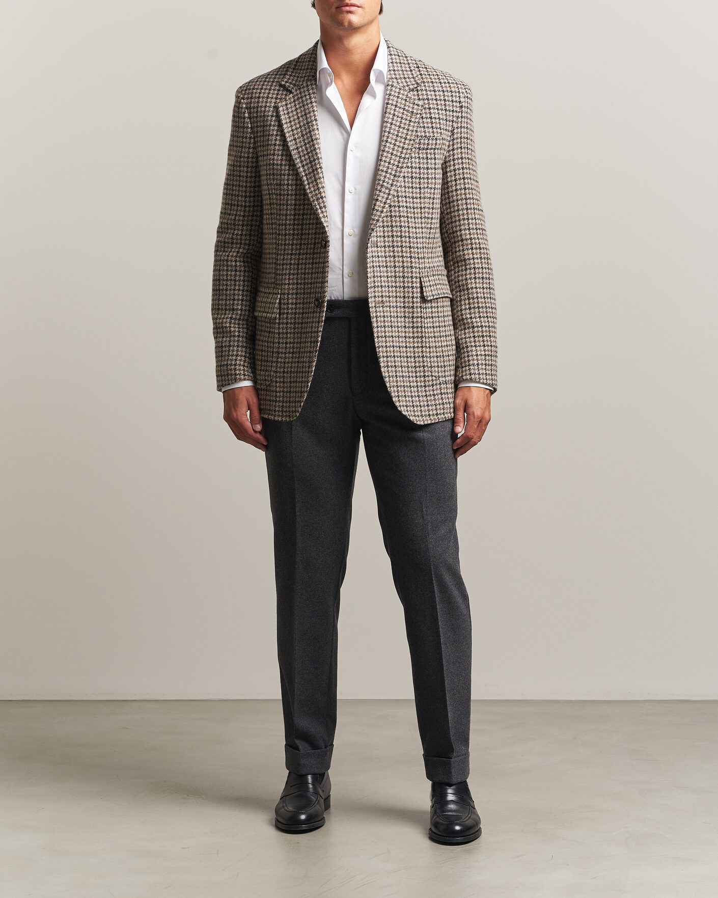 Men | Blazers | Oscar Jacobson | Fridolf Wool Houndstooth Patch Blazer Brown