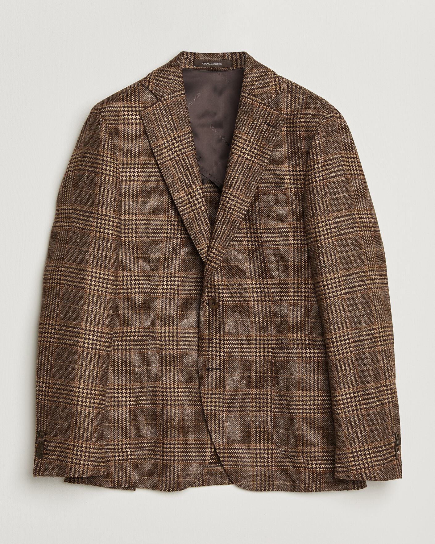 Men | Blazers | Oscar Jacobson | Ferry Patch Checked Wool/Cashmere Blazer Brown