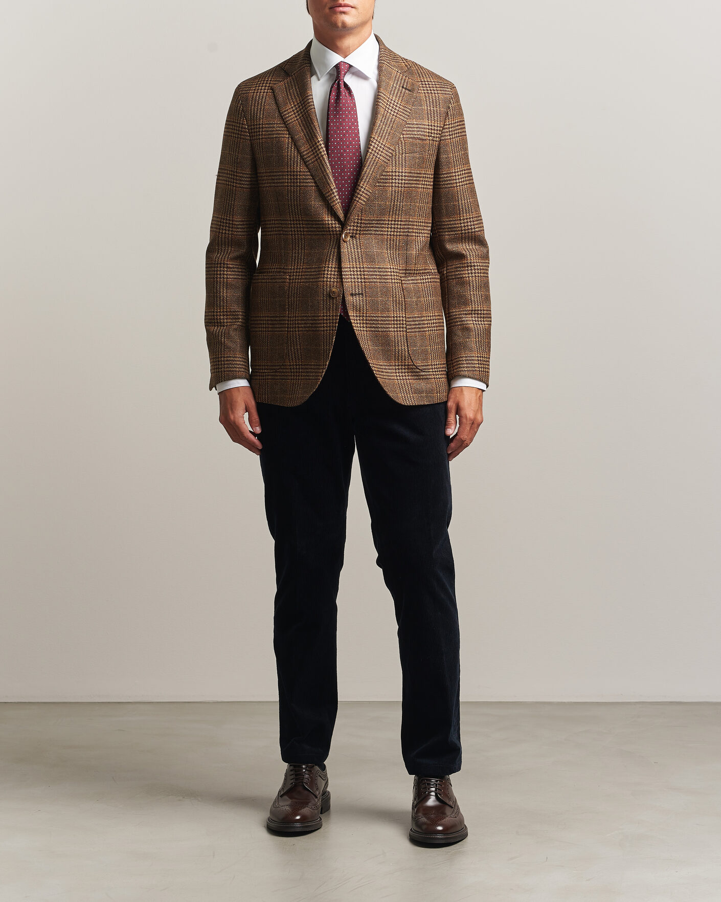 Men | Blazers | Oscar Jacobson | Ferry Patch Checked Wool/Cashmere Blazer Brown