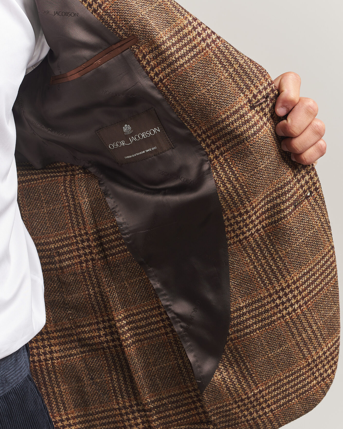 Men | Blazers | Oscar Jacobson | Ferry Patch Checked Wool/Cashmere Blazer Brown
