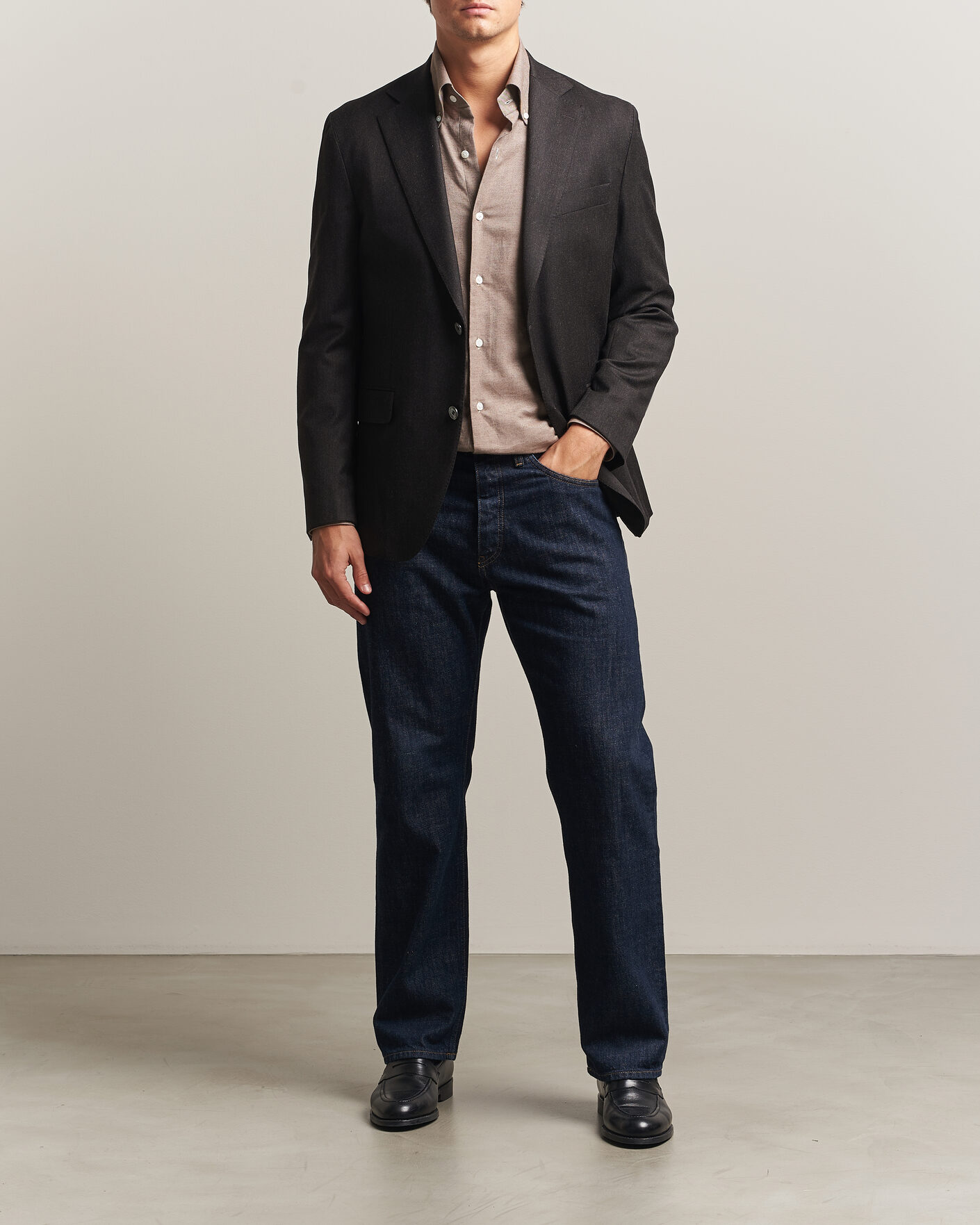 Men | Blazers | Oscar Jacobson | Fogerty Wool Flannel Blazer Brown