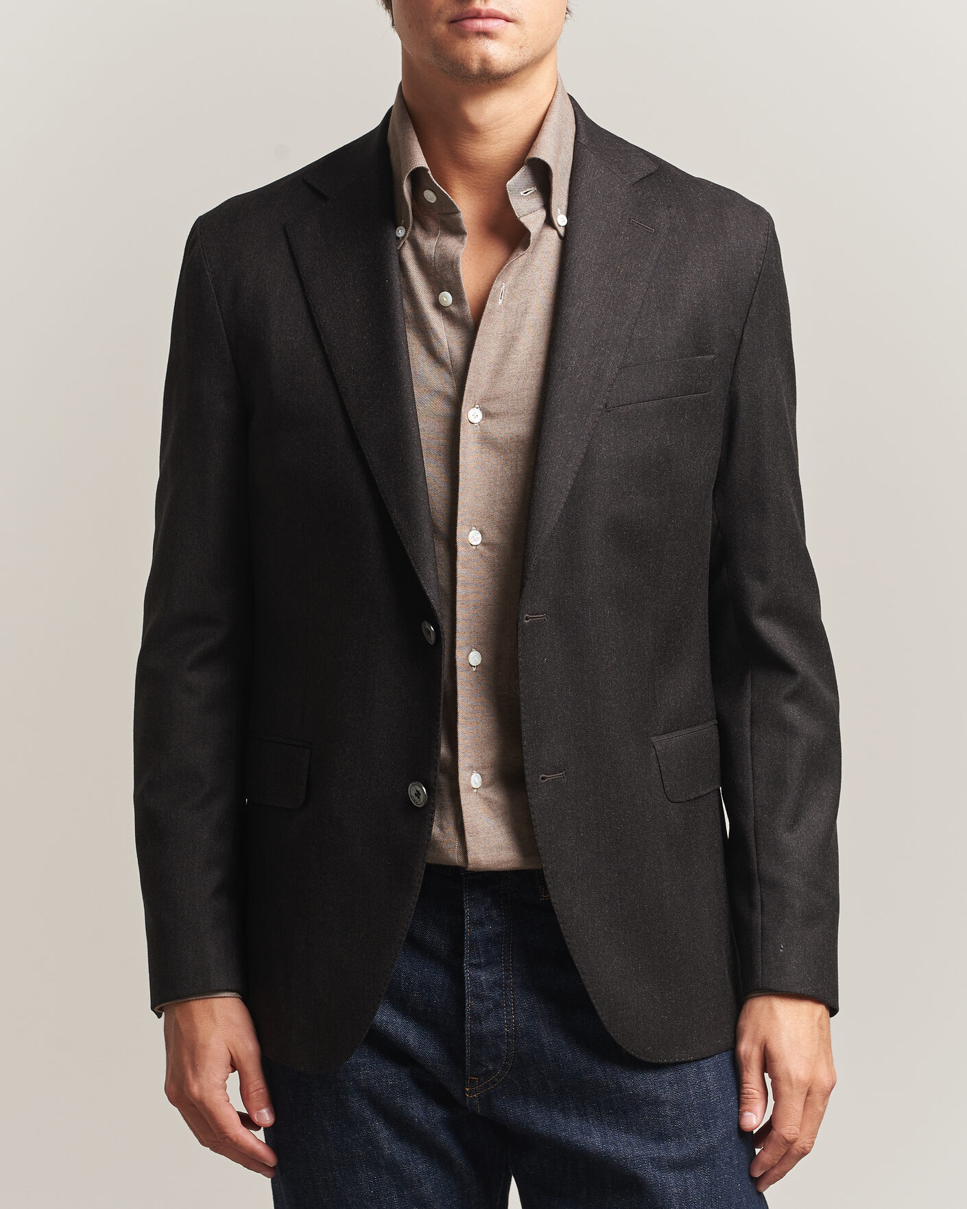 Men | Blazers | Oscar Jacobson | Fogerty Wool Flannel Blazer Brown