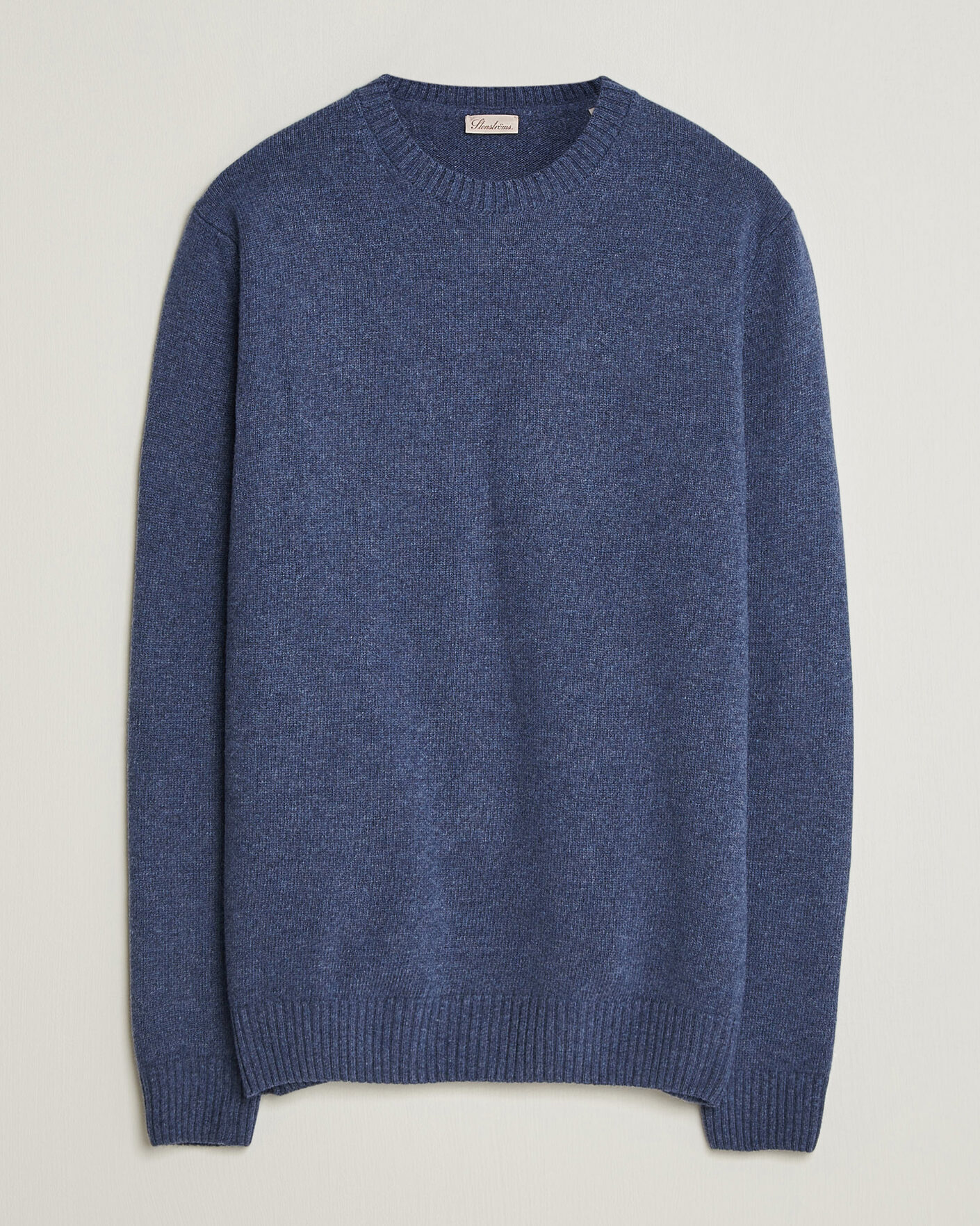 Men | Sweaters & Knitwear | Stenströms | Brushed Merino Crew Neck Blue