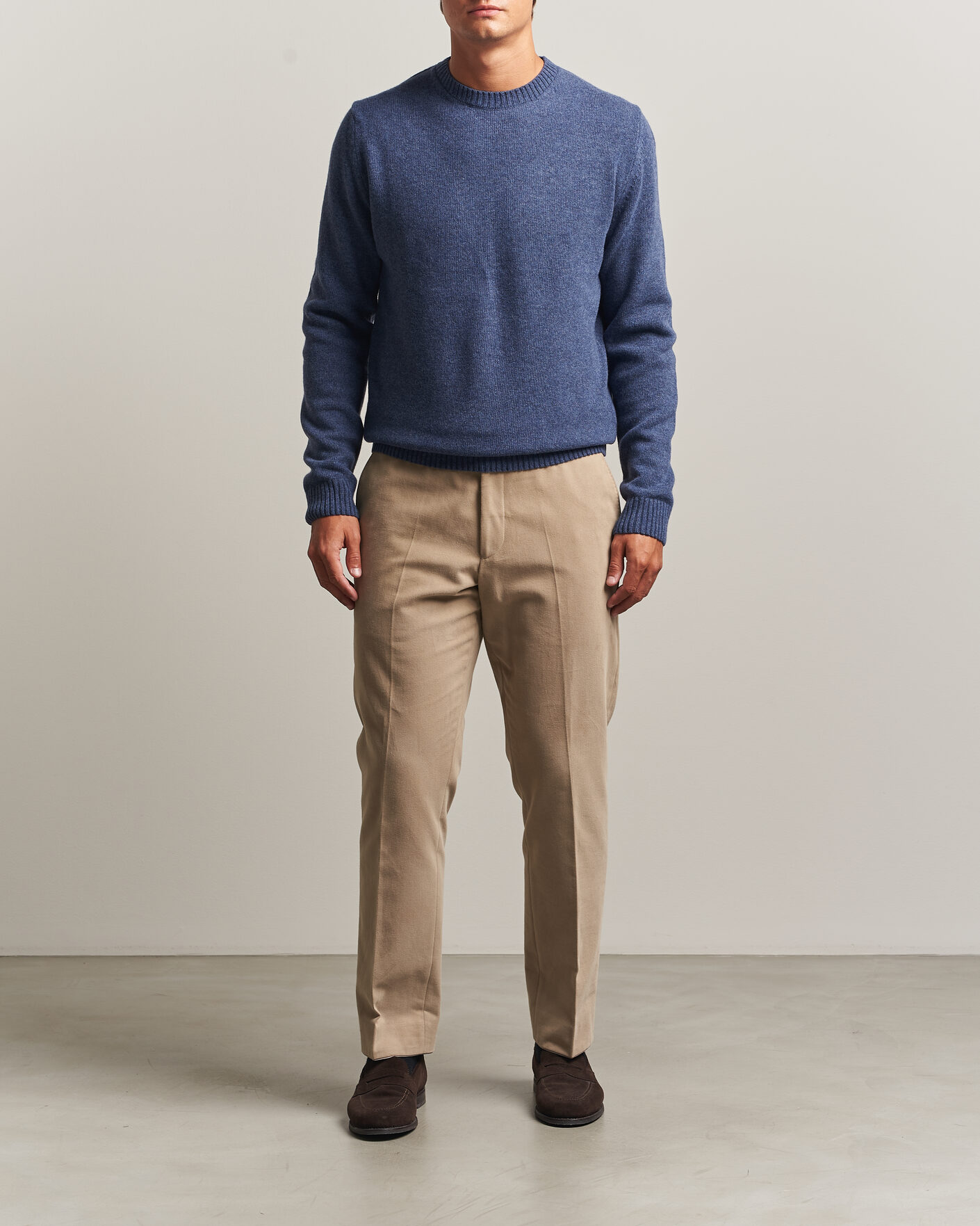 Men | Sweaters & Knitwear | Stenströms | Brushed Merino Crew Neck Blue