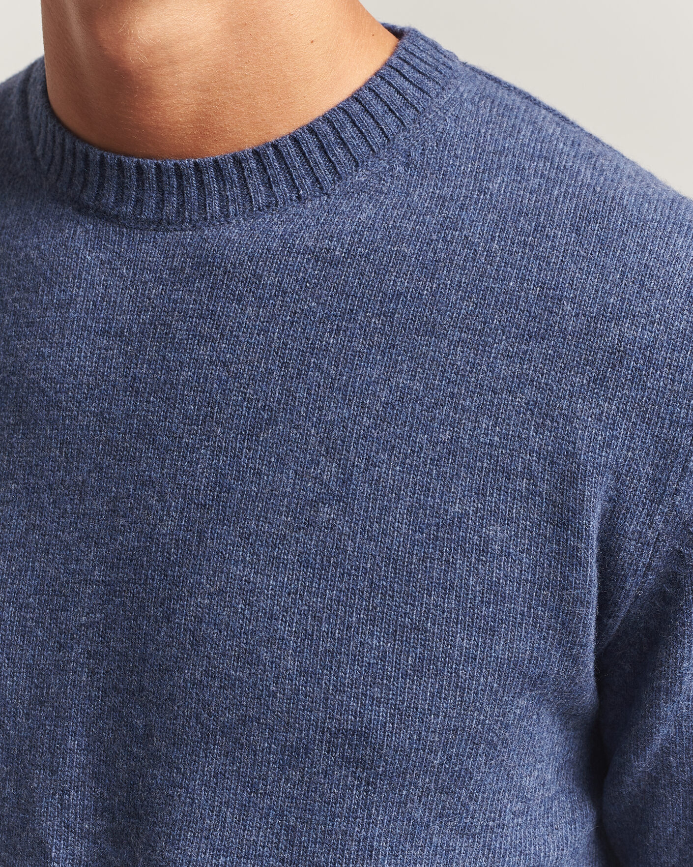 Men | Sweaters & Knitwear | Stenströms | Brushed Merino Crew Neck Blue