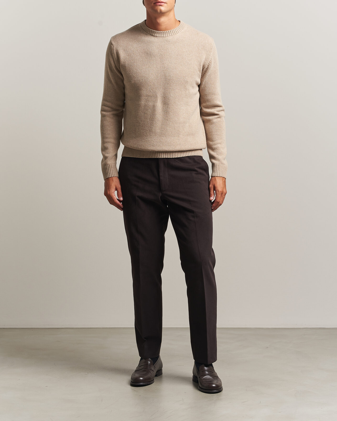 Men | Sweaters & Knitwear | Stenströms | Brushed Merino Crew Neck Beige