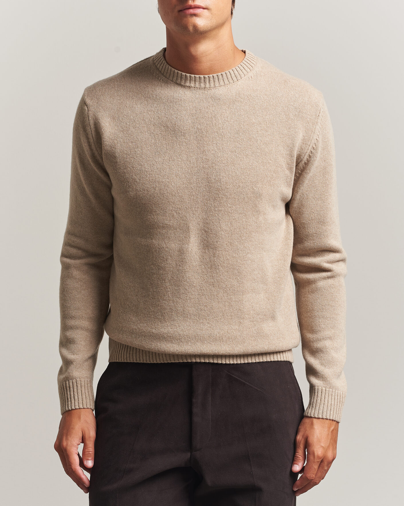 Men | Sweaters & Knitwear | Stenströms | Brushed Merino Crew Neck Beige