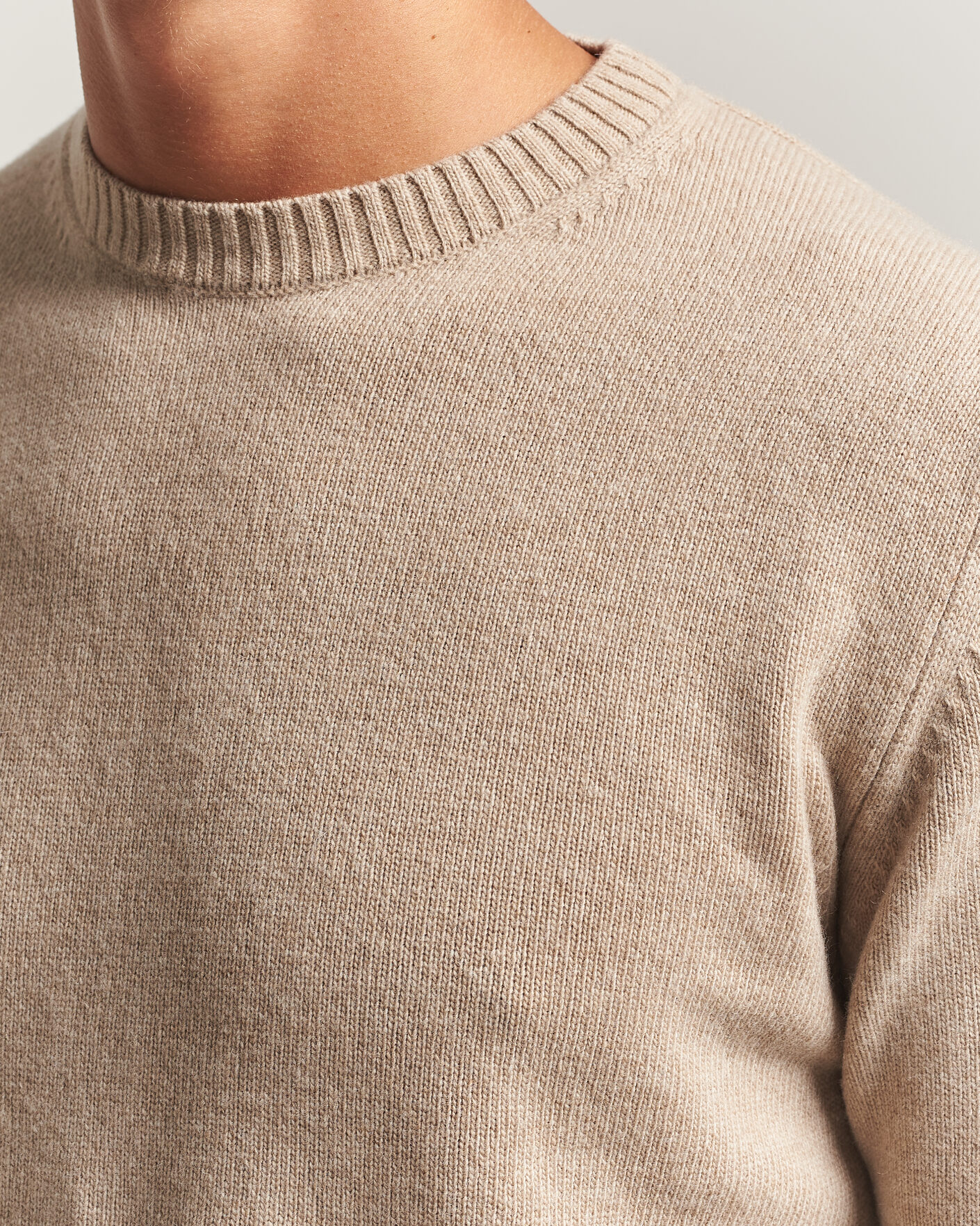 Men | Sweaters & Knitwear | Stenströms | Brushed Merino Crew Neck Beige