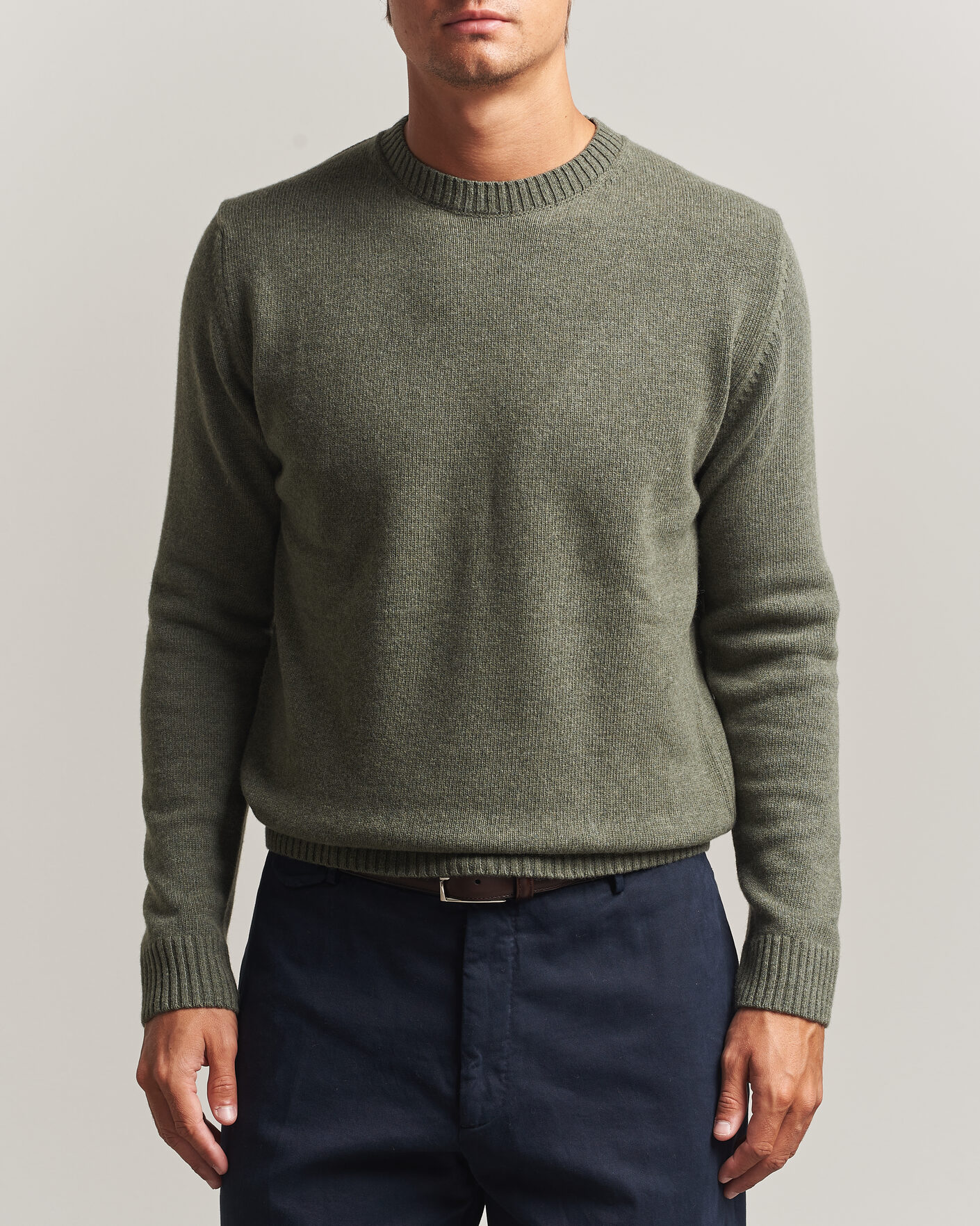 Men | Sweaters & Knitwear | Stenströms | Brushed Merino Crew Neck Green