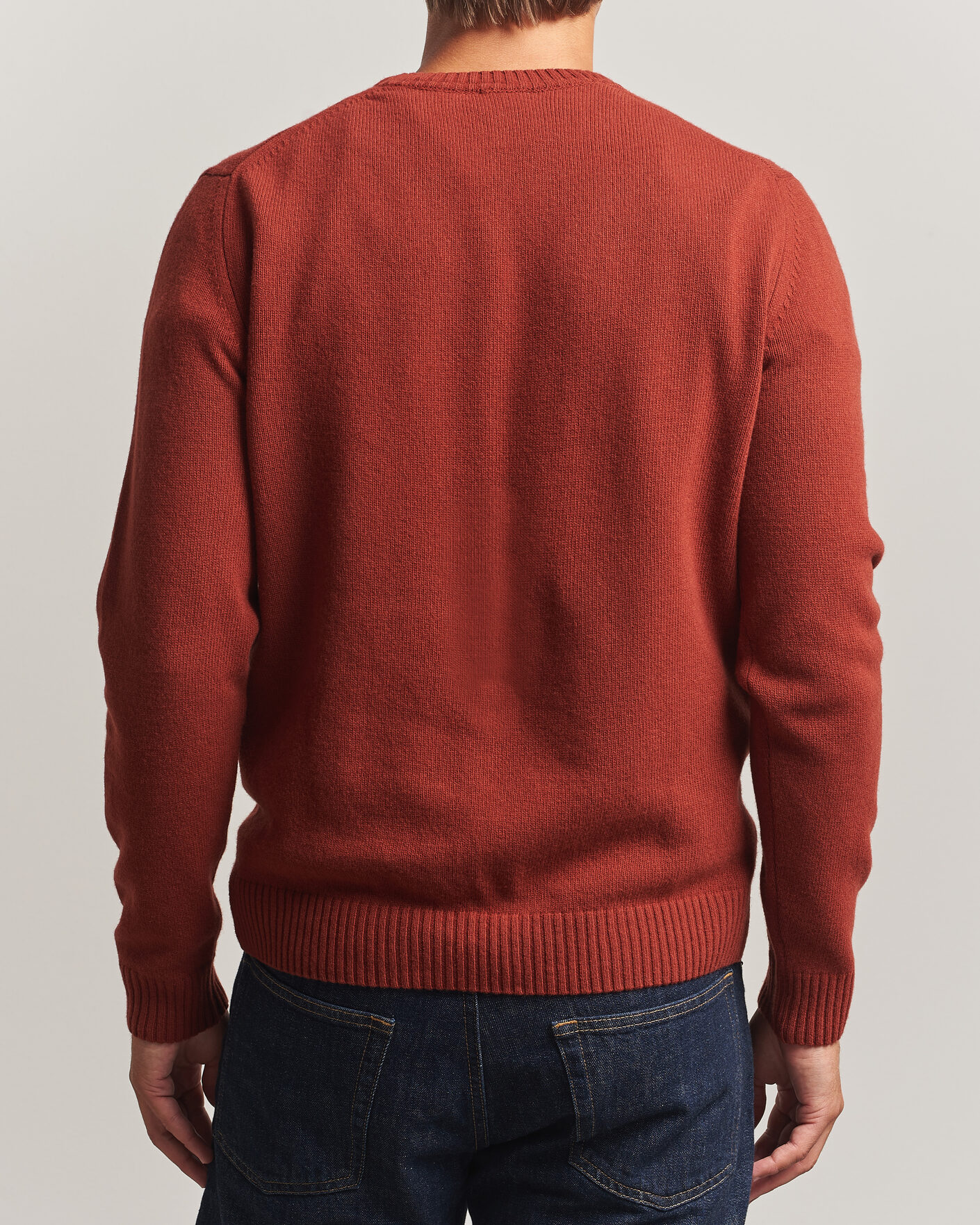 Men | Sweaters & Knitwear | Stenströms | Brushed Merino Crew Neck Burnt Orange