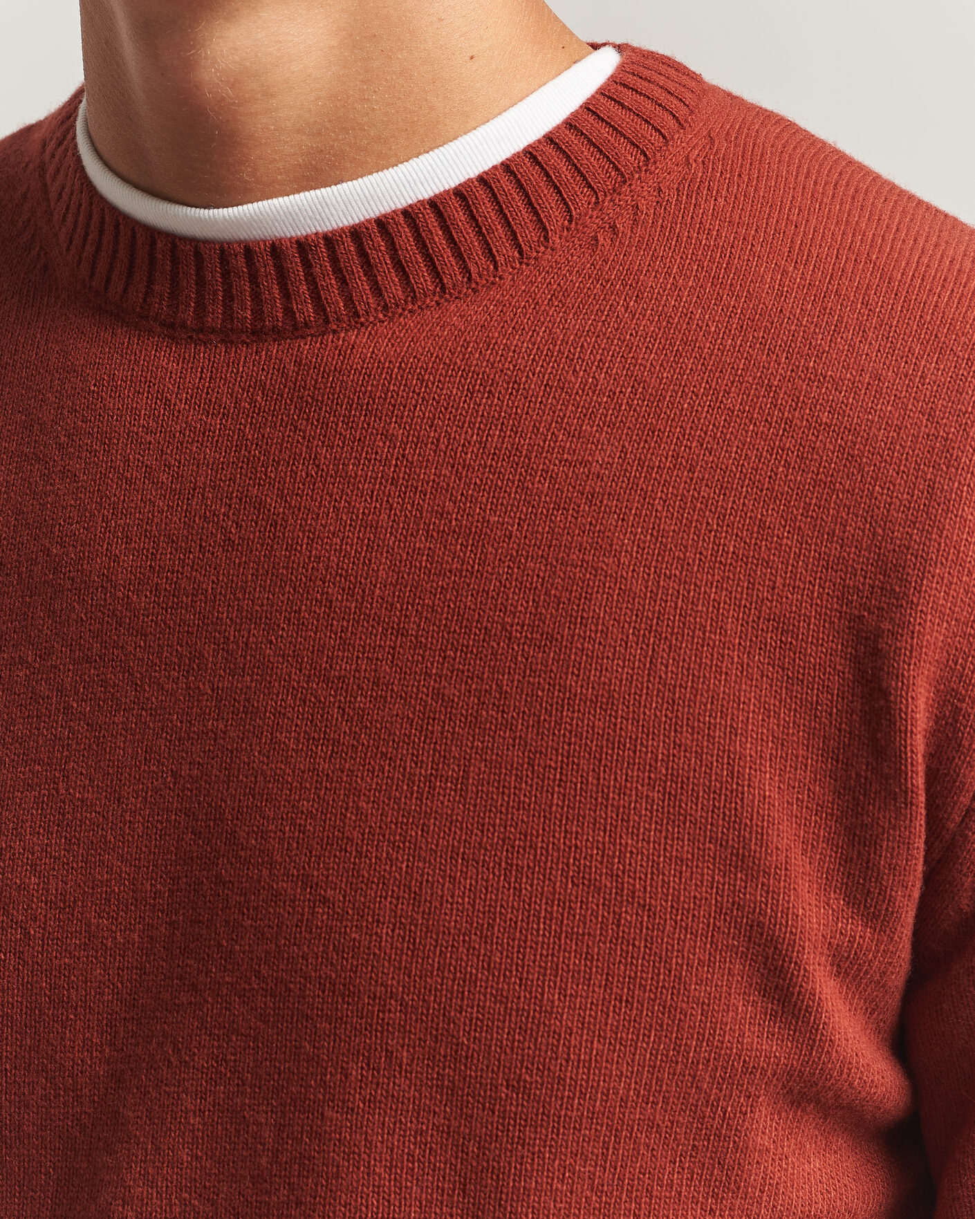 Men | Sweaters & Knitwear | Stenströms | Brushed Merino Crew Neck Burnt Orange