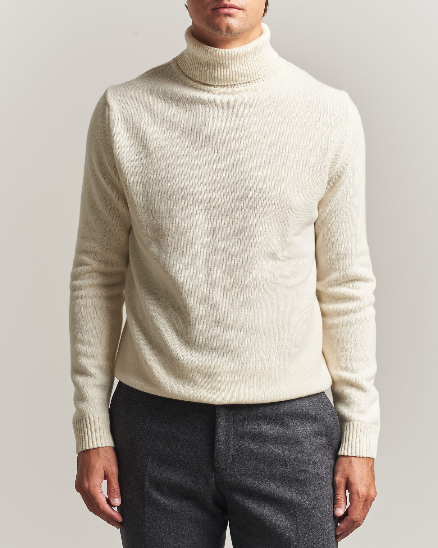 Men | Sweaters & Knitwear | Stenströms | Brushed Merino Rollneck Off White