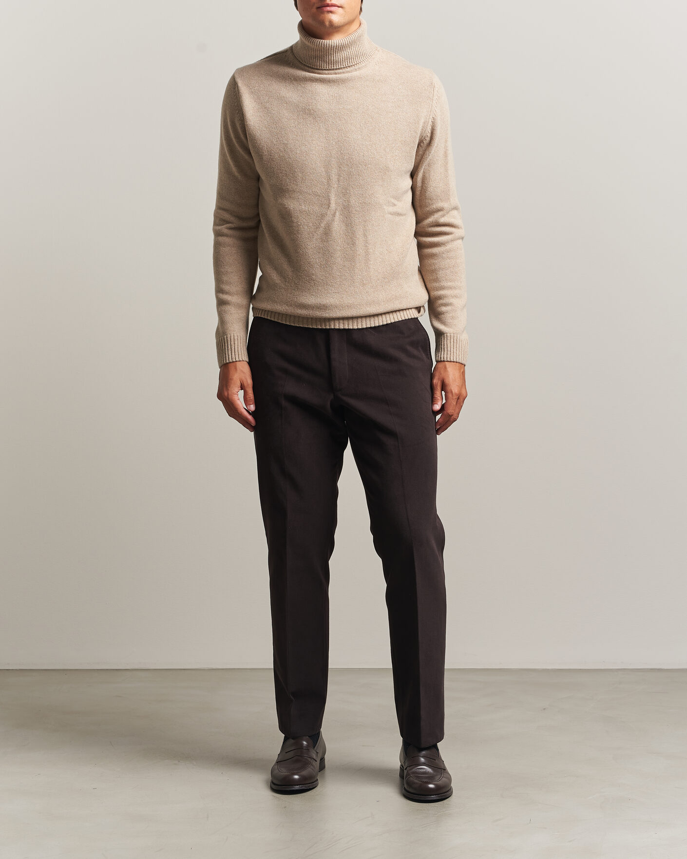 Men | Sweaters & Knitwear | Stenströms | Brushed Merino Rollneck Beige