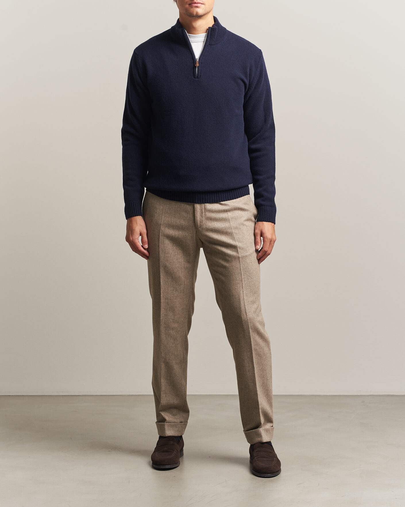 Men | Sweaters & Knitwear | Stenströms | Brushed Merino Half-Zip Navy