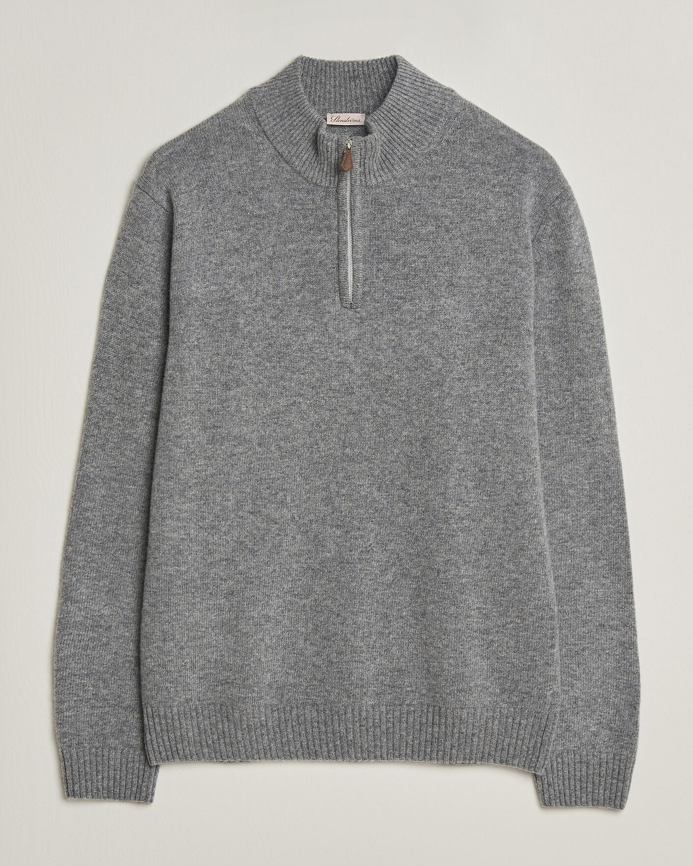 Men | Sweaters & Knitwear | Stenströms | Brushed Merino Half-Zip Grey