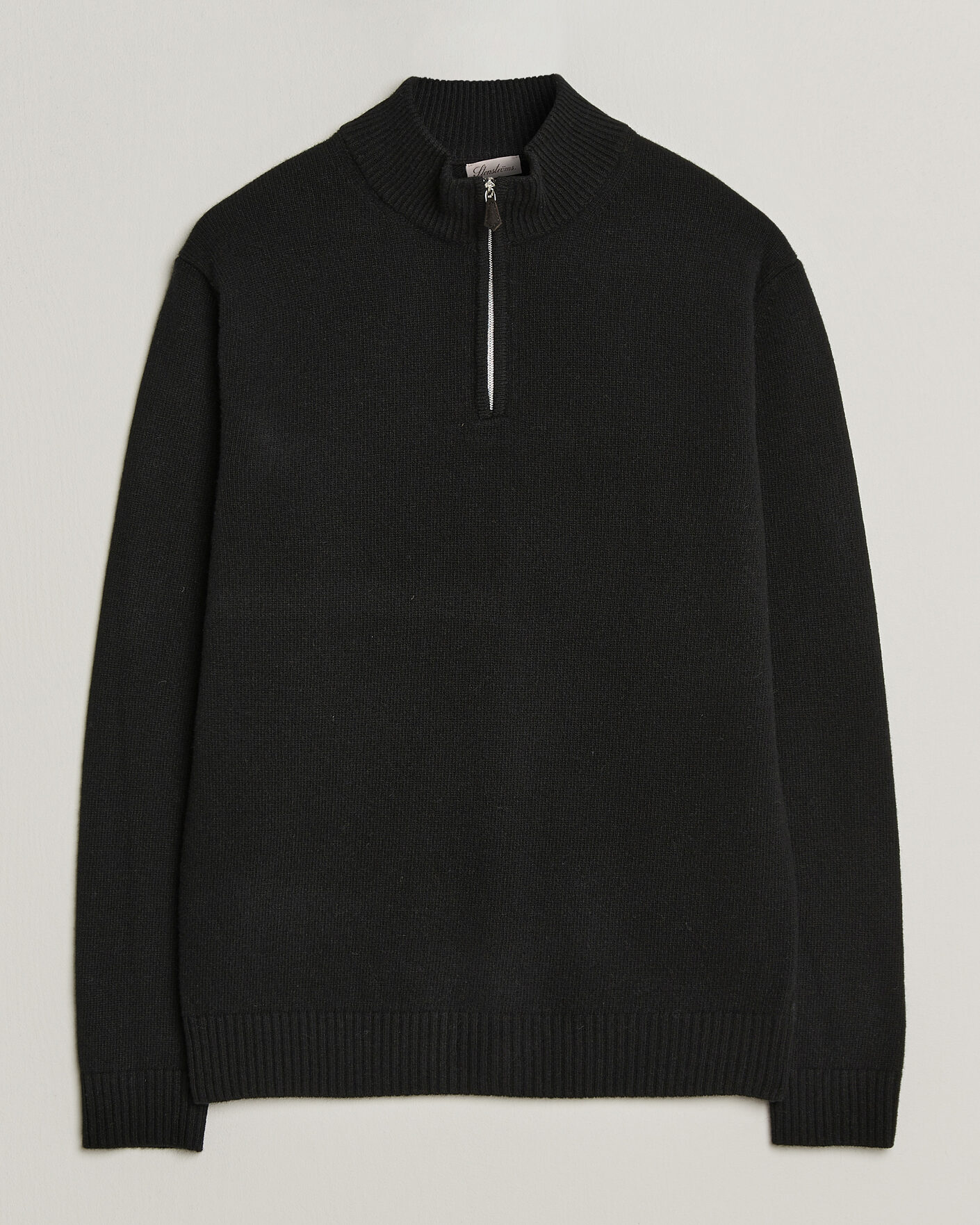 Men | Sweaters & Knitwear | Stenströms | Brushed Merino Half-Zip Black