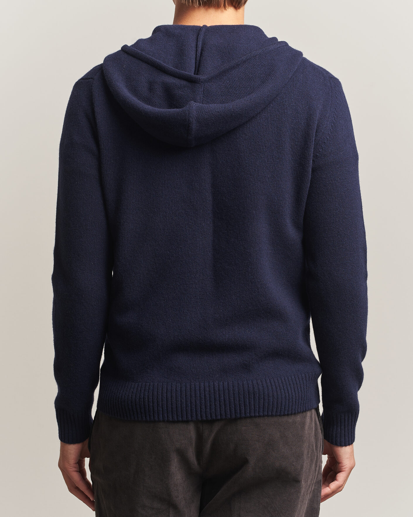 Men | Sweaters & Knitwear | Stenströms | Brushed Merino Full-Zip Hood Navy