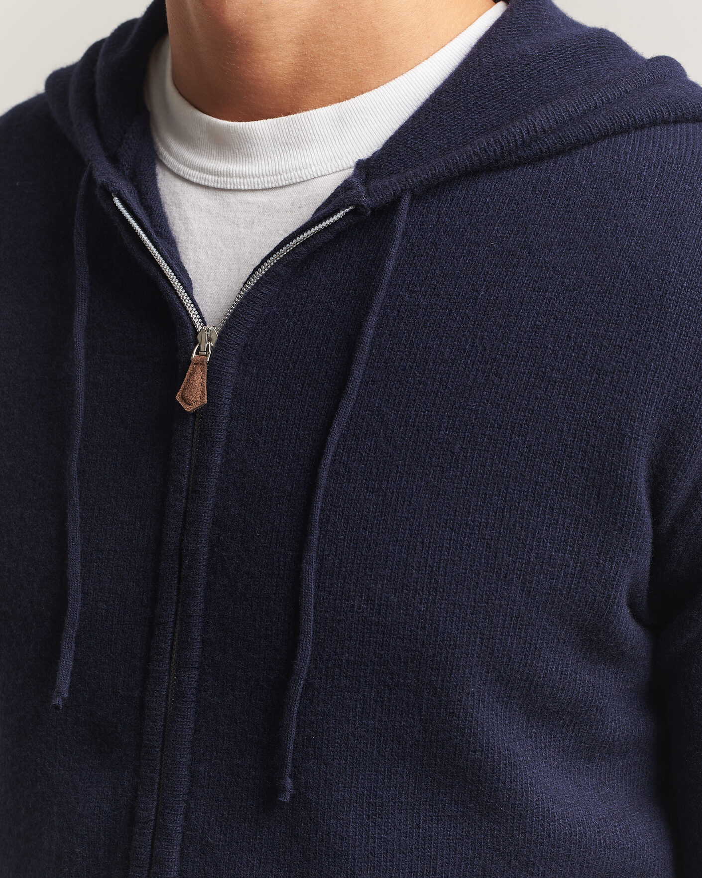 Men | Sweaters & Knitwear | Stenströms | Brushed Merino Full-Zip Hood Navy