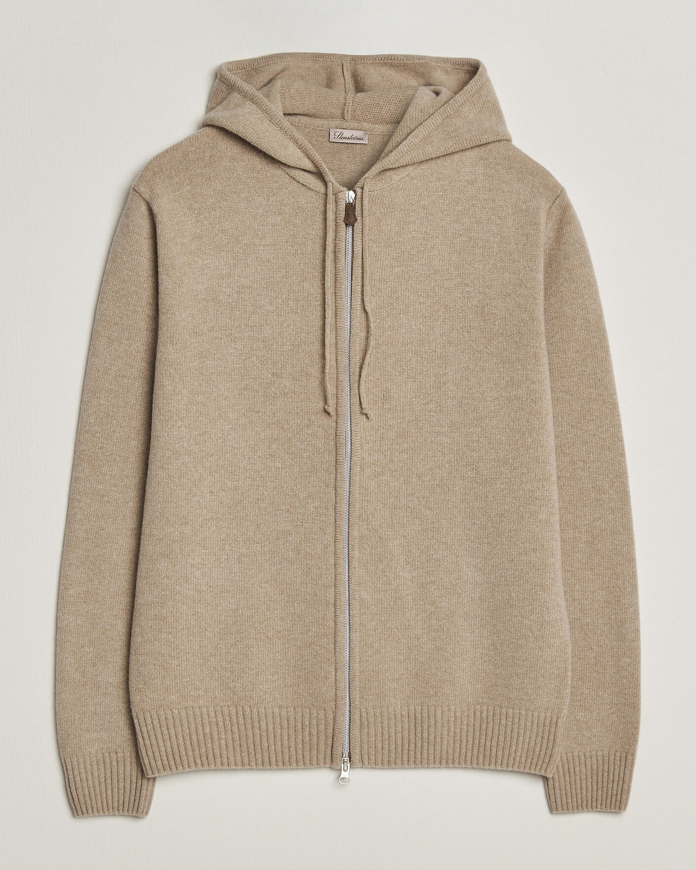 Men | Sweaters & Knitwear | Stenströms | Brushed Merino Full-Zip Hood Beige