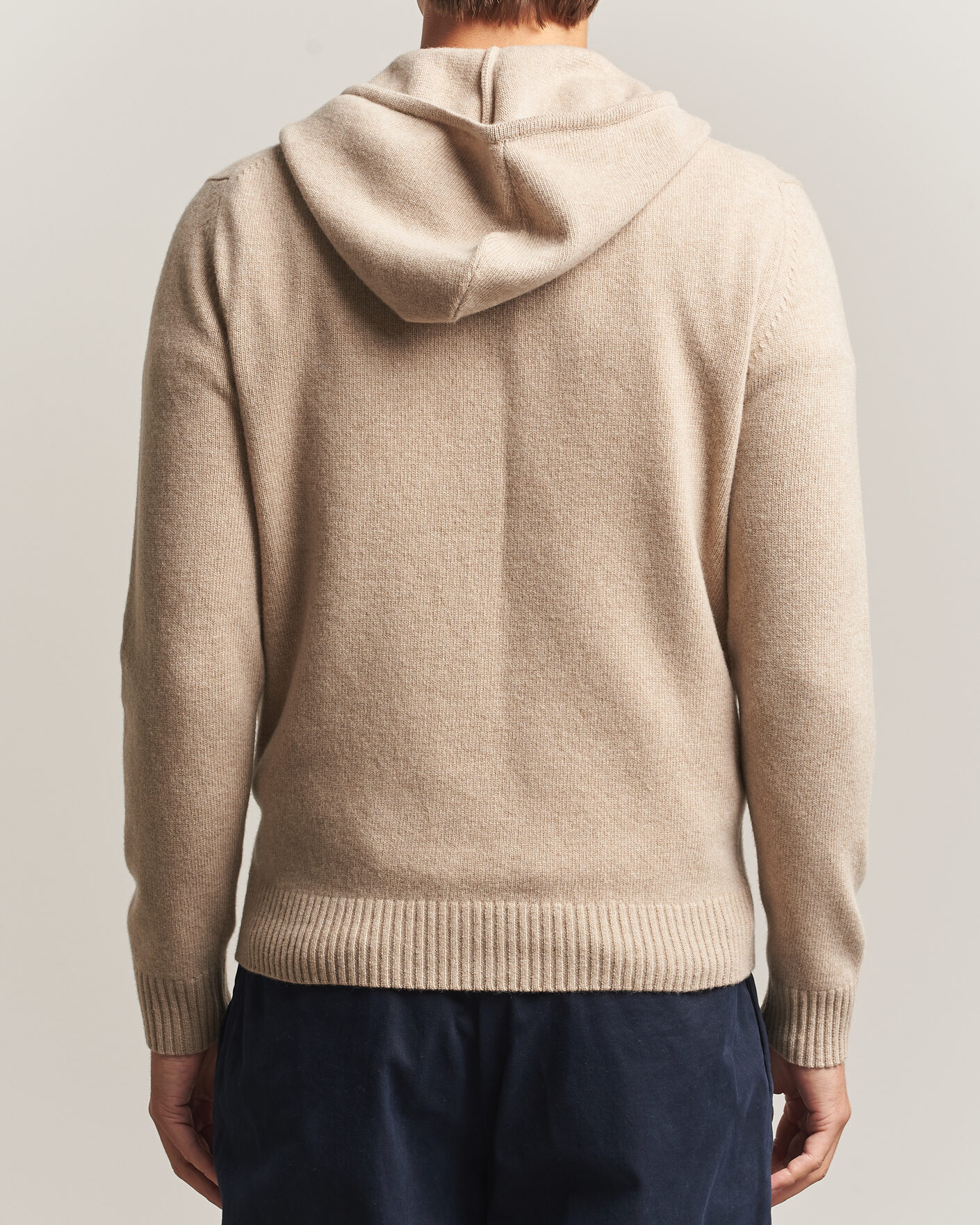 Men | Sweaters & Knitwear | Stenströms | Brushed Merino Full-Zip Hood Beige