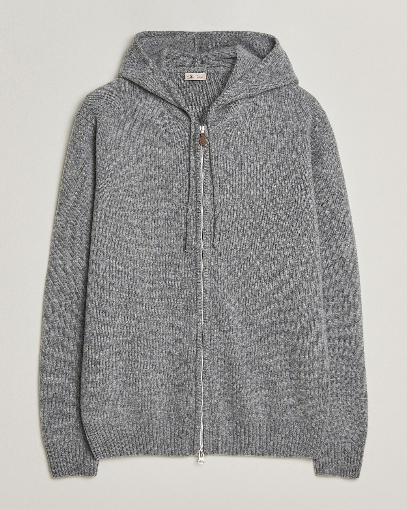 Men | Sweaters & Knitwear | Stenströms | Brushed Merino Full-Zip Hood Grey