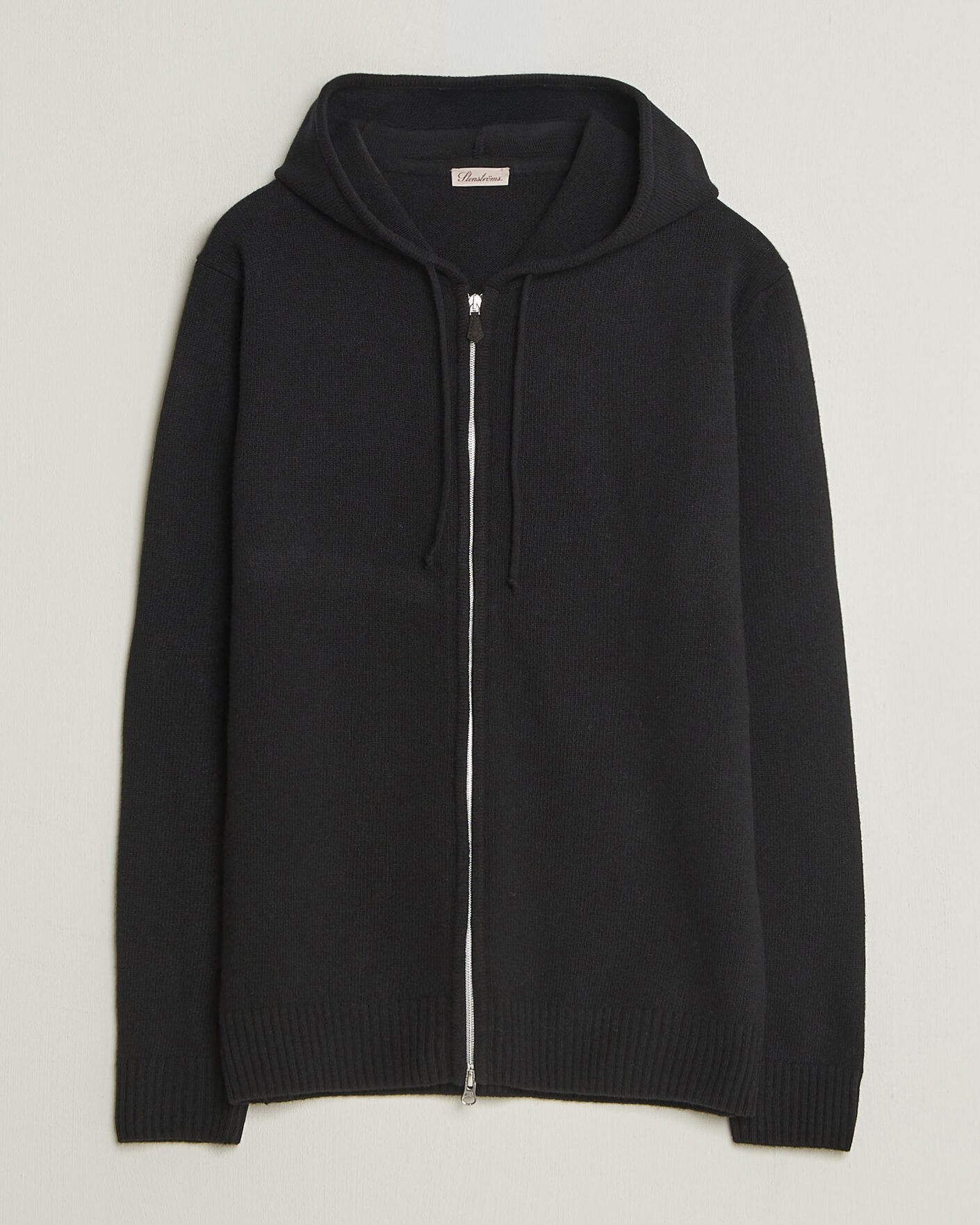 Men | Sweaters & Knitwear | Stenströms | Brushed Merino Full-Zip Hood Black