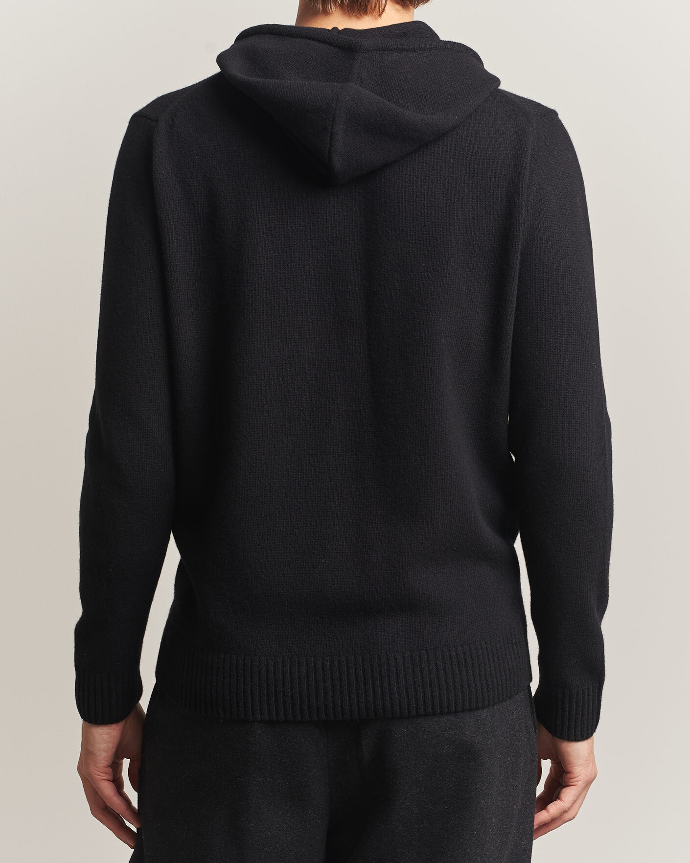 Men | Sweaters & Knitwear | Stenströms | Brushed Merino Full-Zip Hood Black