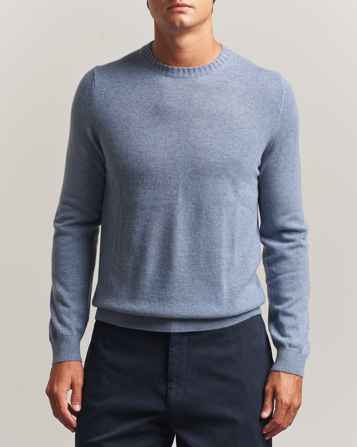 Men | Sweaters & Knitwear | Stenströms | Cashmere Crewneck Light Blue