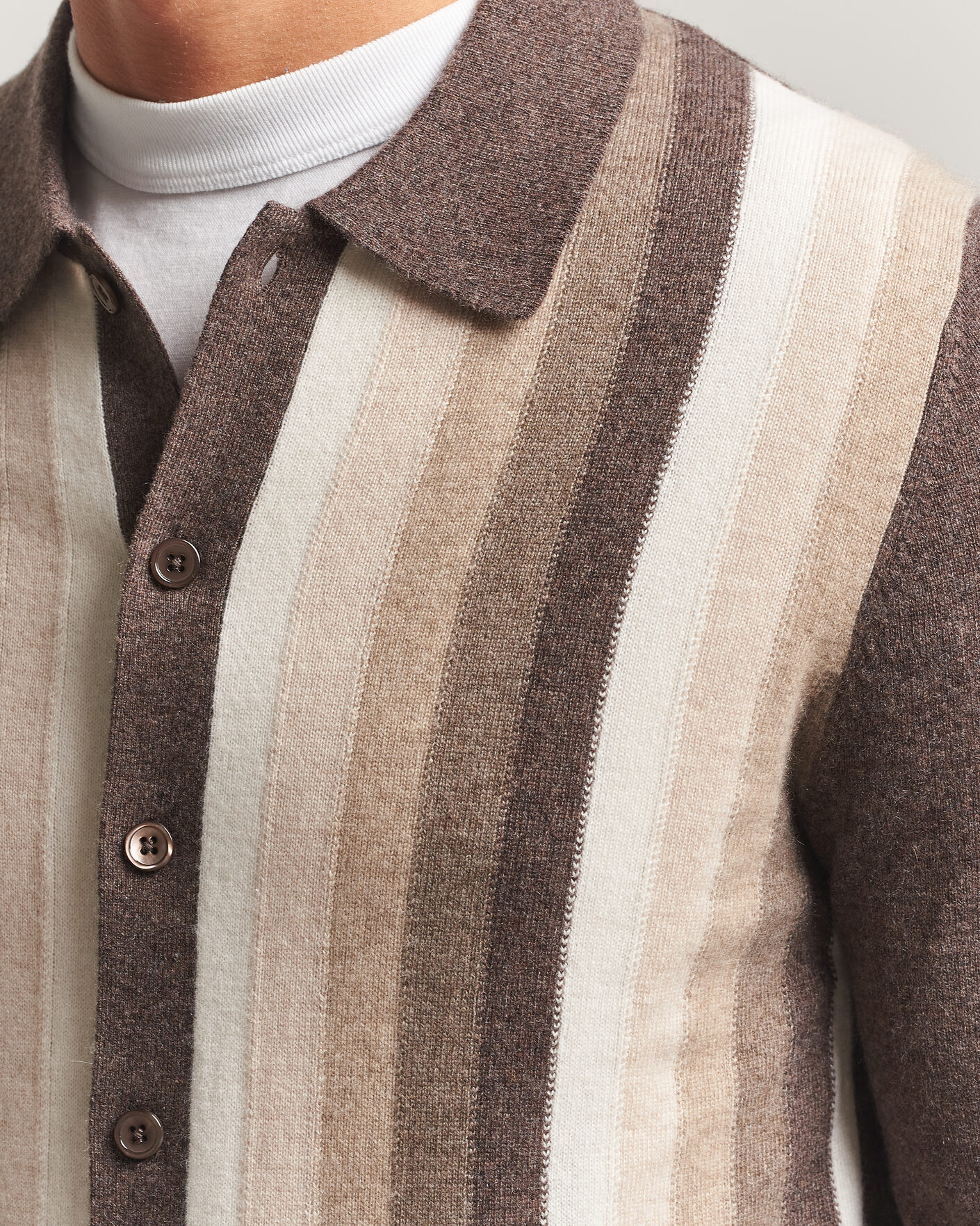 Men | Sweaters & Knitwear | Stenströms | Cashmere Striped Polo Cardigan Brown
