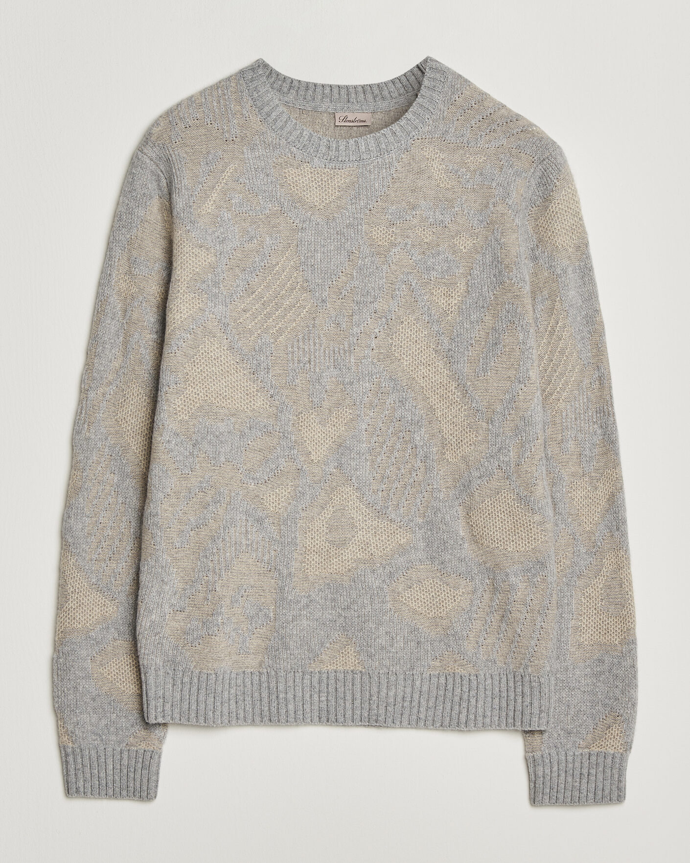 Men | Sweaters & Knitwear | Stenströms | Knitted Jaquard Yak/Merino Sweater Beige Grey