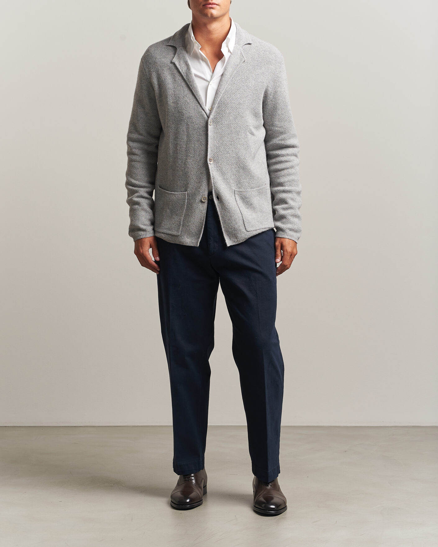 Men | Sweaters & Knitwear | Stenströms | Knitted Yak/Merino Cardigan Blazer Grey