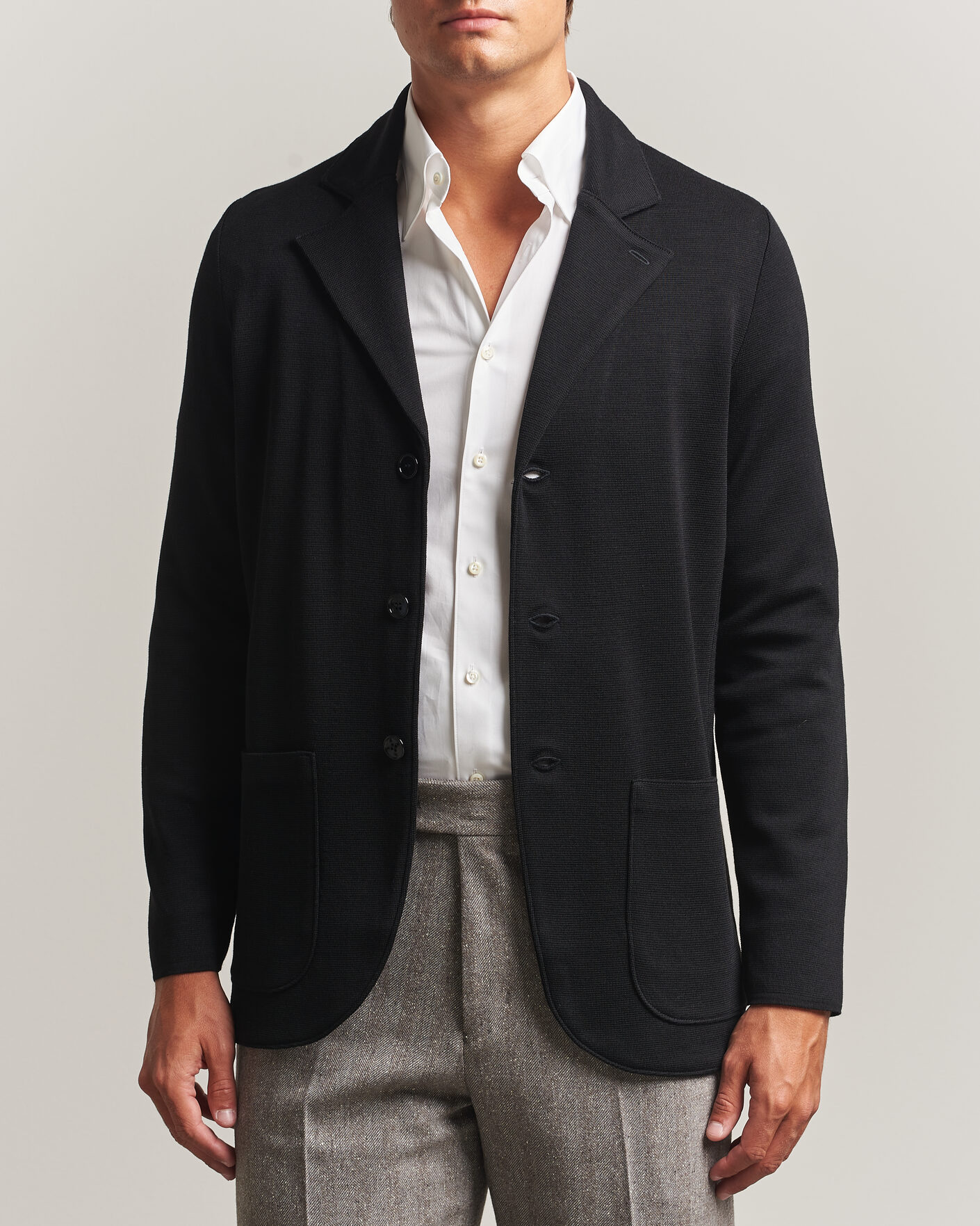 Men | Blazers | Stenströms | Milano Knitted Merino Blazer Black