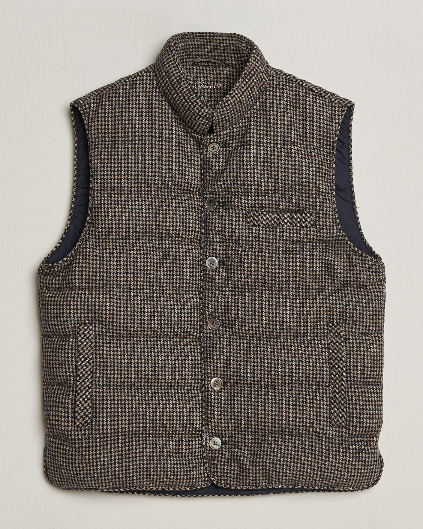 Men | Gilets | Stenströms | Padded Houndstooth Wool Vest Brown
