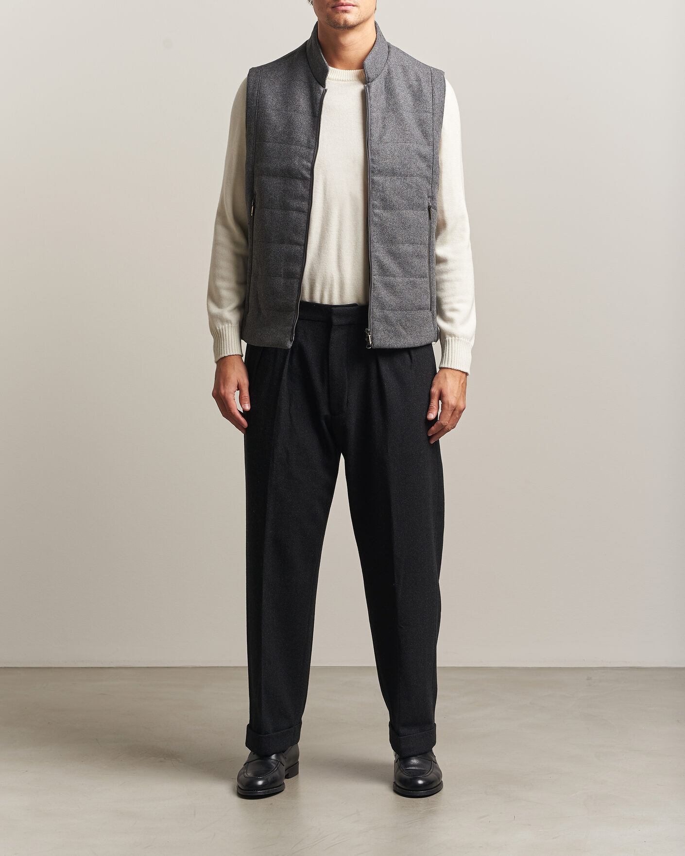 Men | Gilets | Stenströms | Wool Alcantara Detail Light Padded Vest Grey