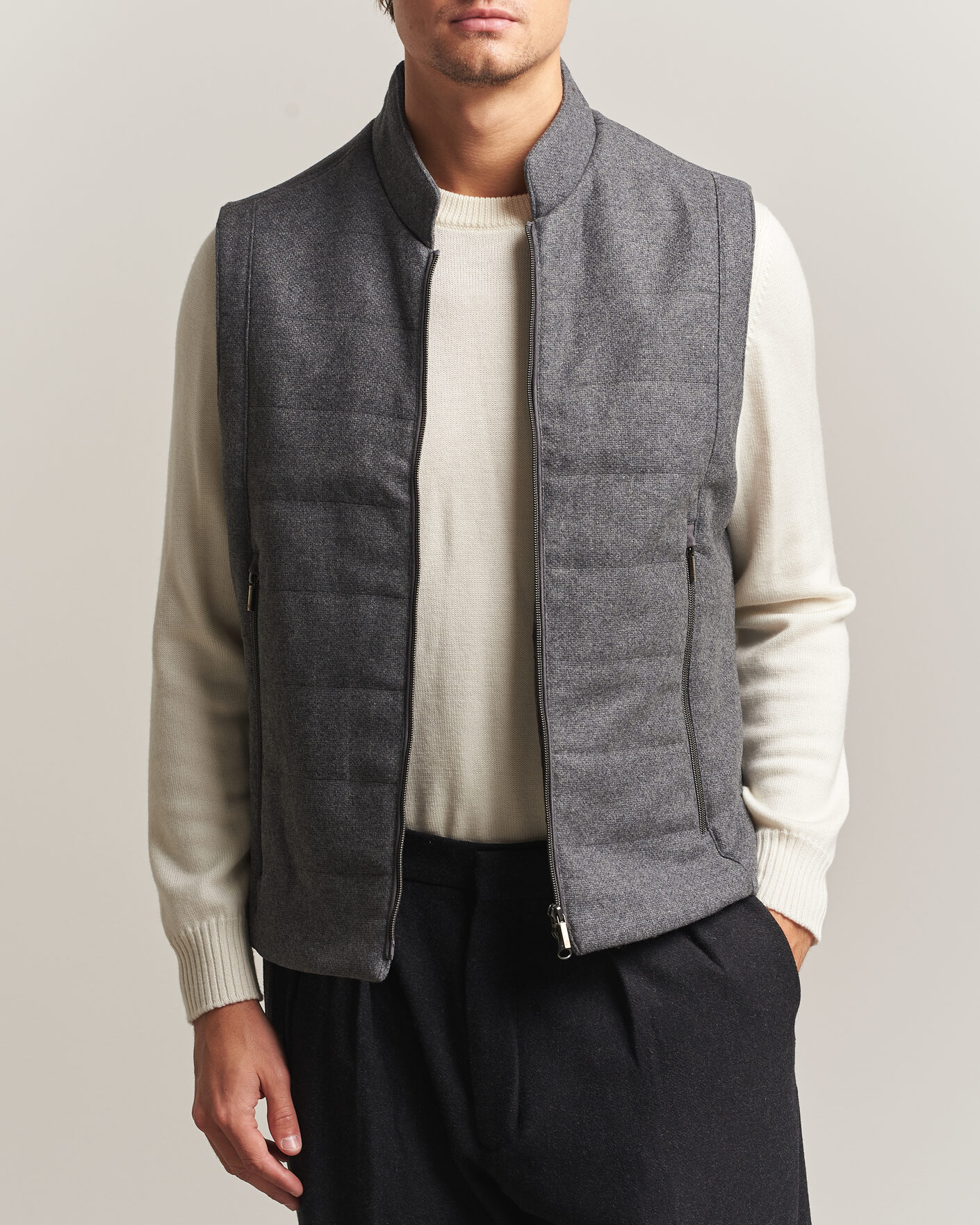Men | Gilets | Stenströms | Wool Alcantara Detail Light Padded Vest Grey