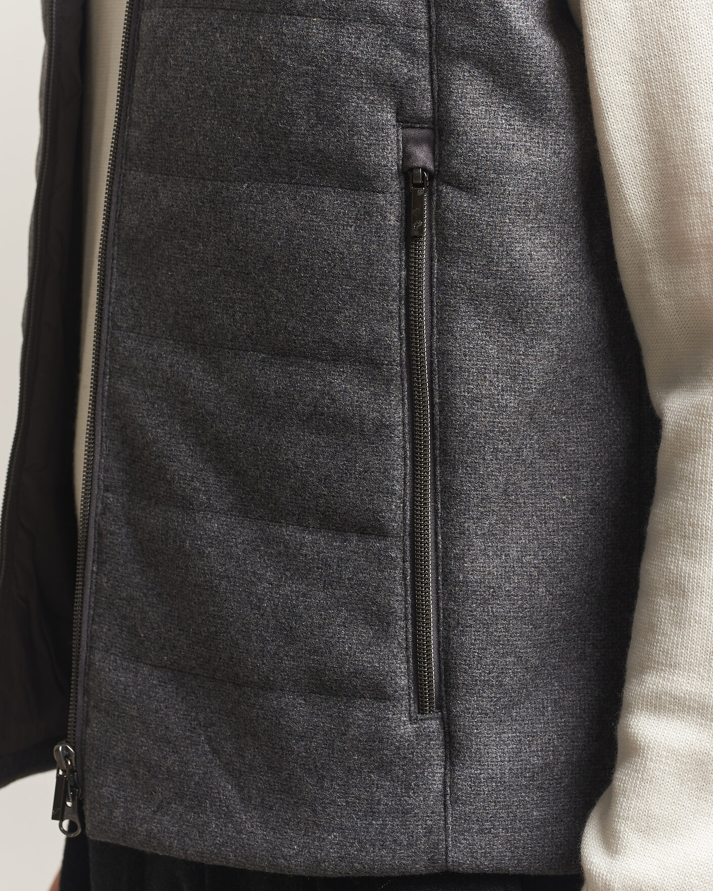 Men | Gilets | Stenströms | Wool Alcantara Detail Light Padded Vest Grey