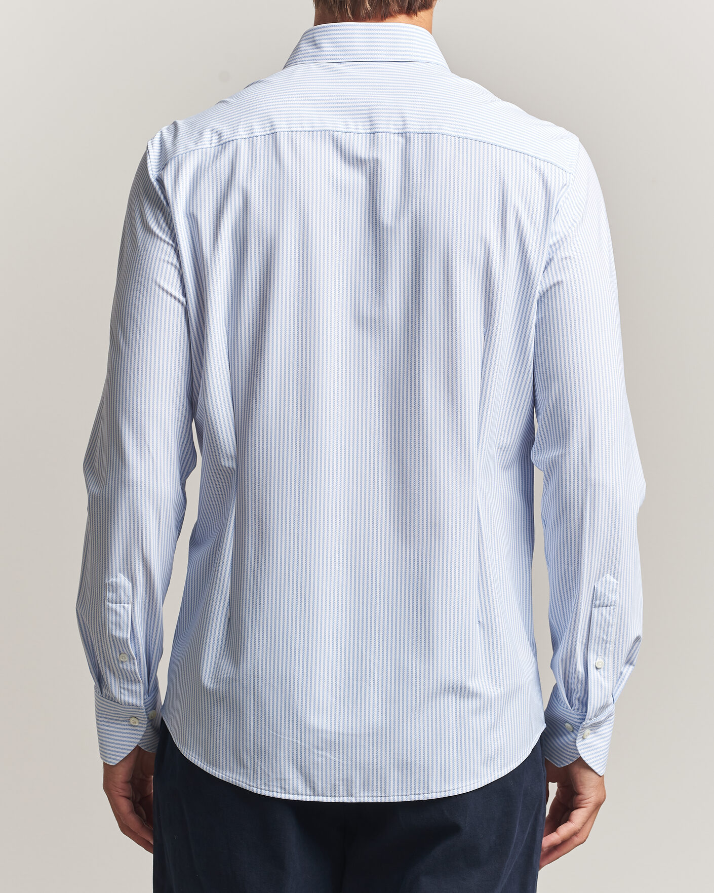 Men | Shirts | Stenströms | Slimline Active Stretch Striped Shirt Light Blue