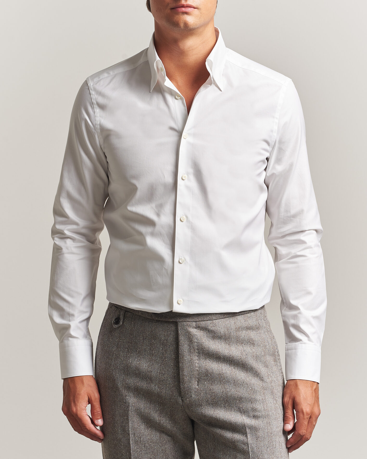 Men | Shirts | Stenströms | Slimline Twofold Cotton Button Under Shirt White