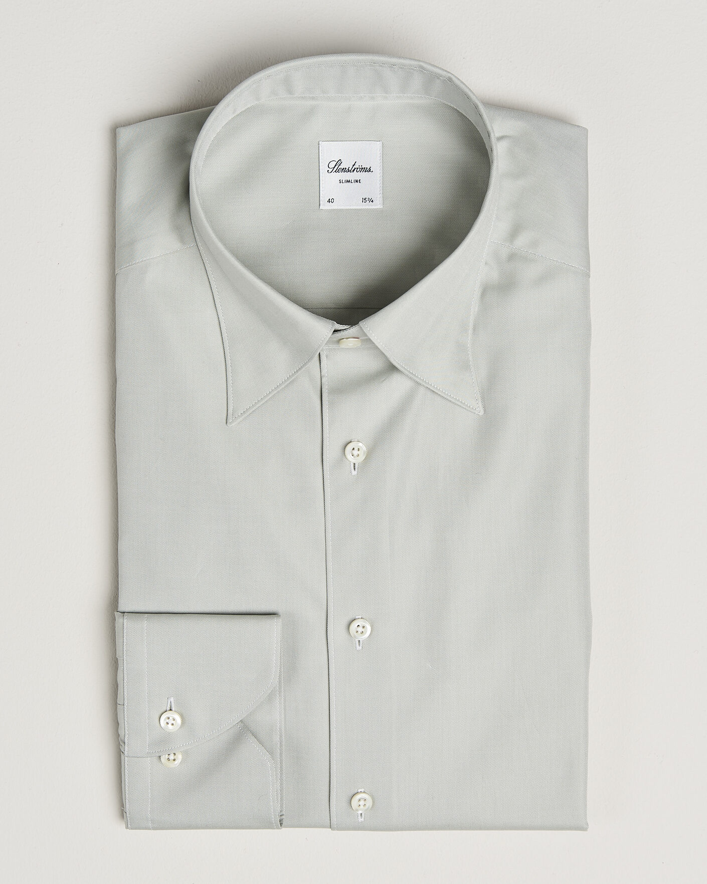 Men | Shirts | Stenströms | Slimline Twofold Cotton Button Under Shirt Green