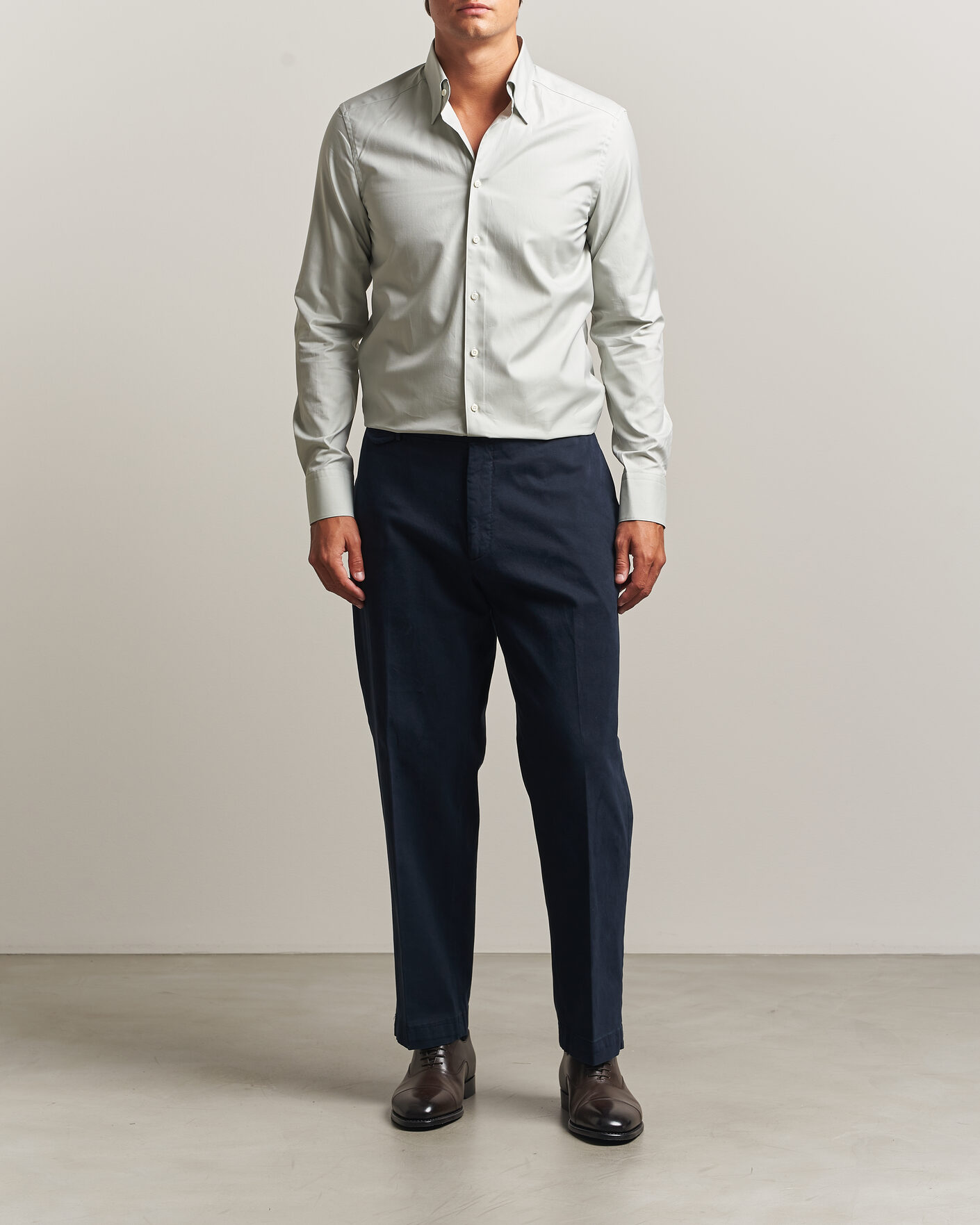 Men | Shirts | Stenströms | Slimline Twofold Cotton Button Under Shirt Green