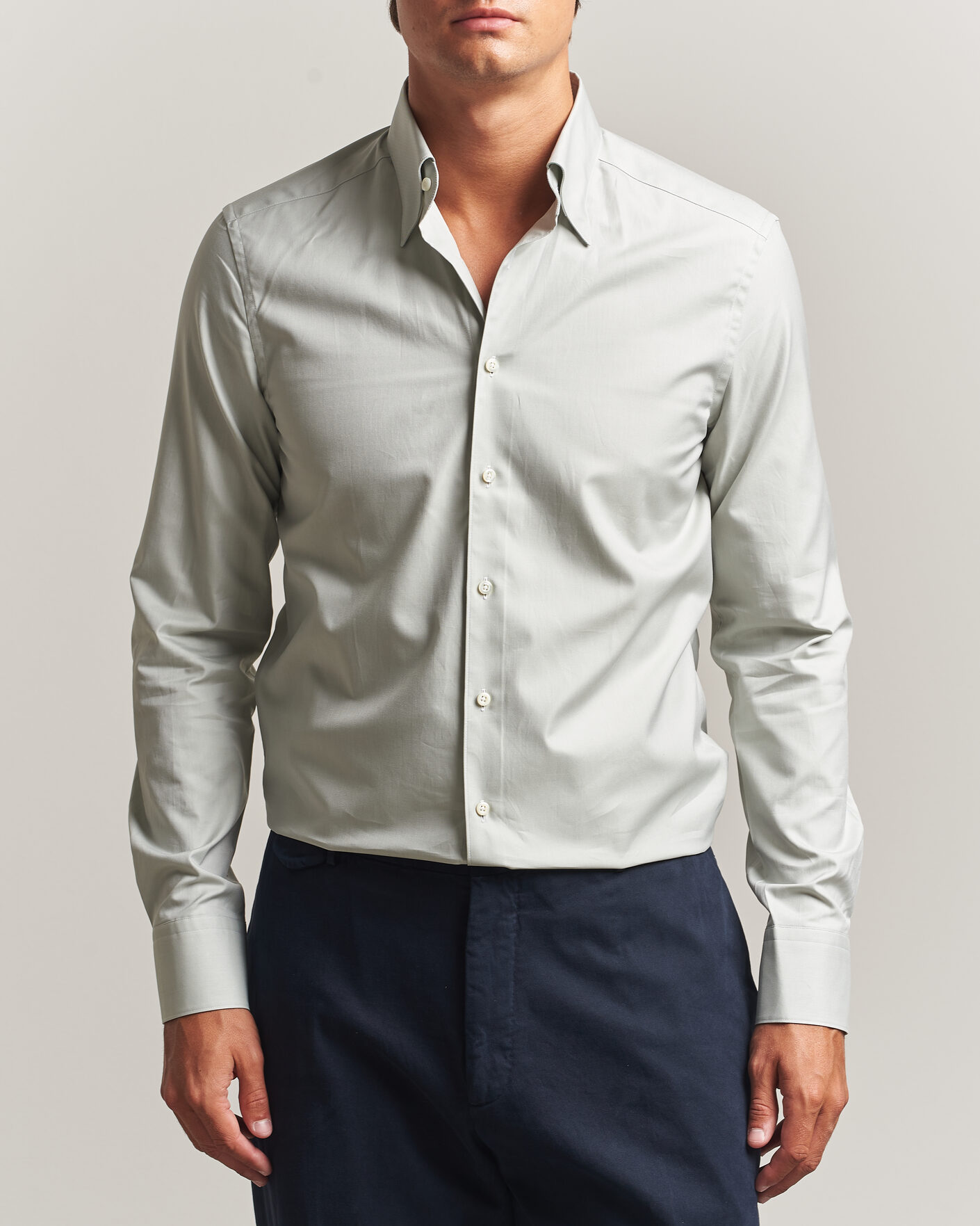 Men | Shirts | Stenströms | Slimline Twofold Cotton Button Under Shirt Green
