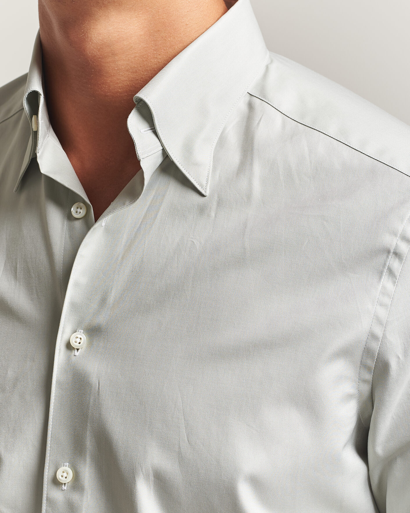 Men | Shirts | Stenströms | Slimline Twofold Cotton Button Under Shirt Green