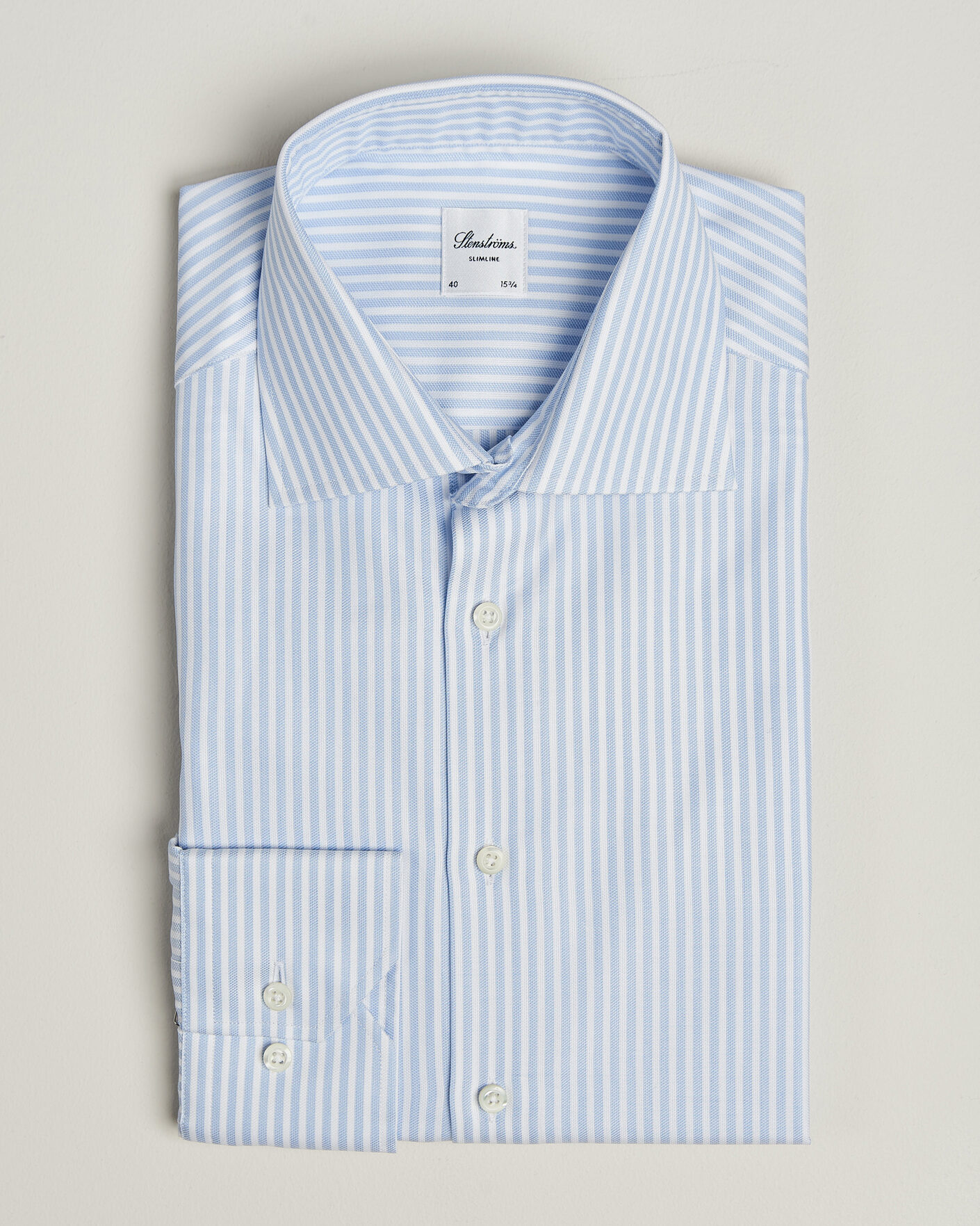 Men | Shirts | Stenströms | Slimline Twofold Cotton Stripe Shirt Light Blue
